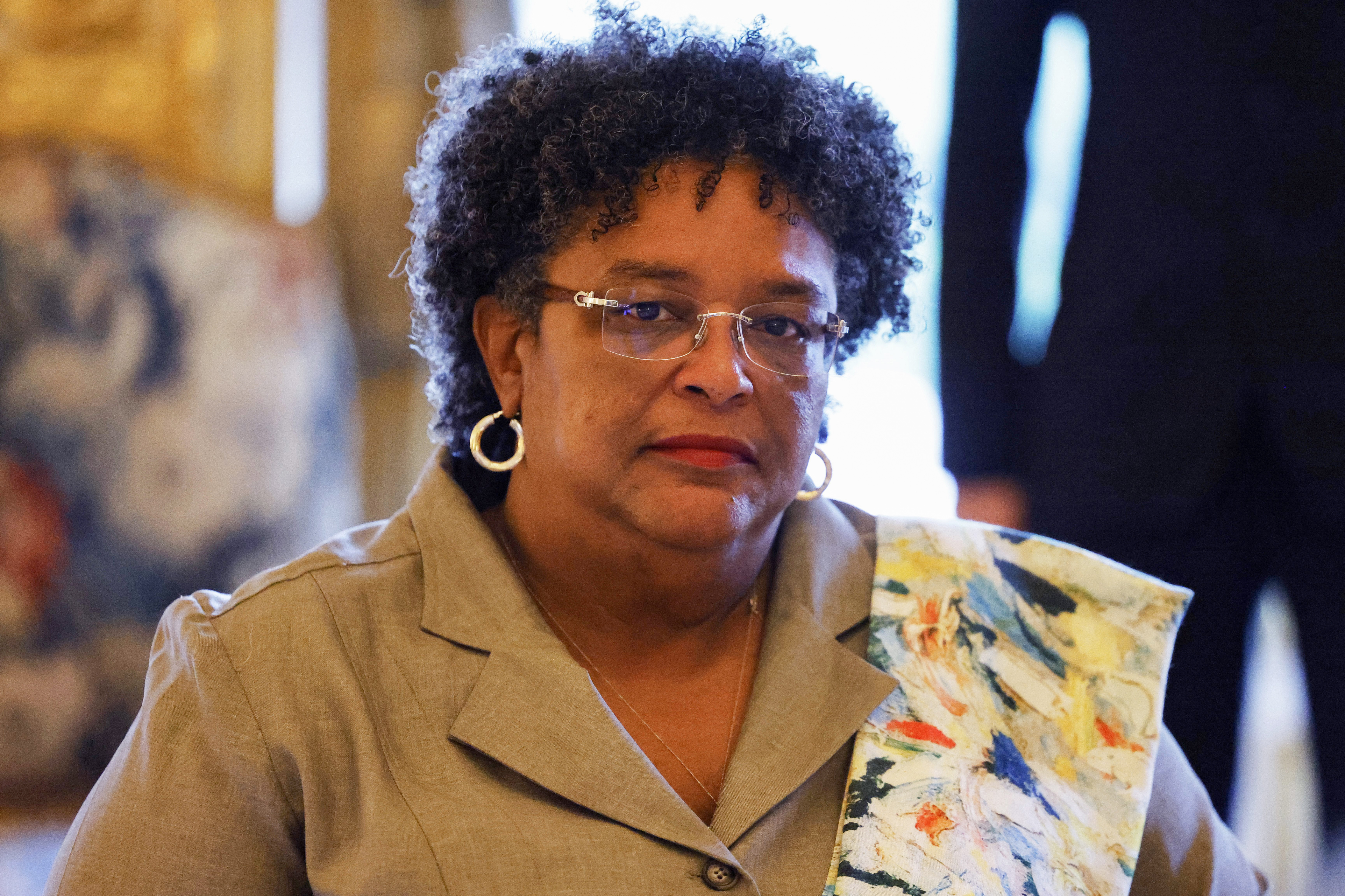 Prime Minister of Barbados Mia Mottley attends a meeting at the U.S embassy, on the sidelines of the New Global Financial Pact Summit, in Paris, Friday, June 23, 2023.