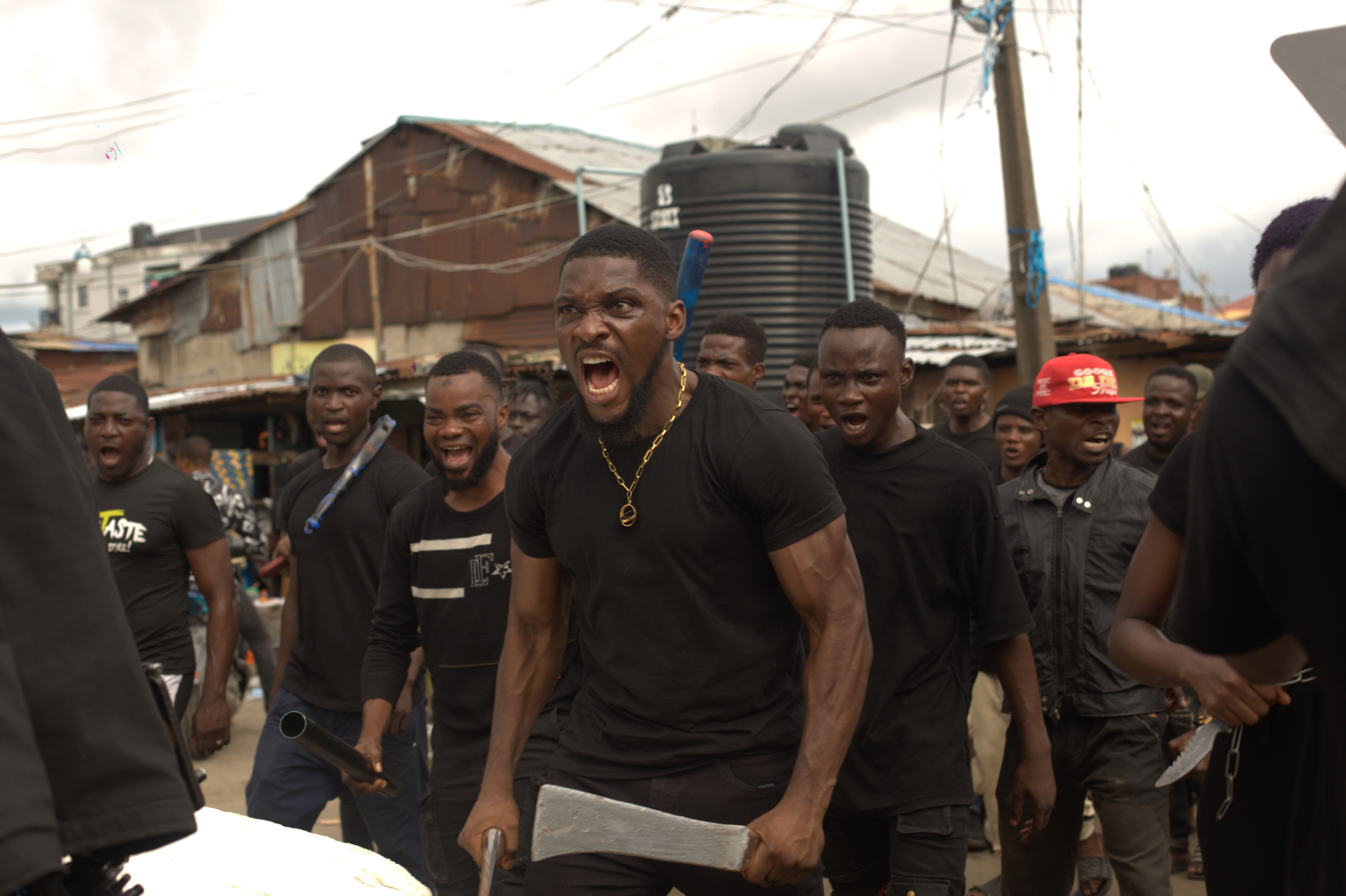 Tobi Bakre on set of a movie