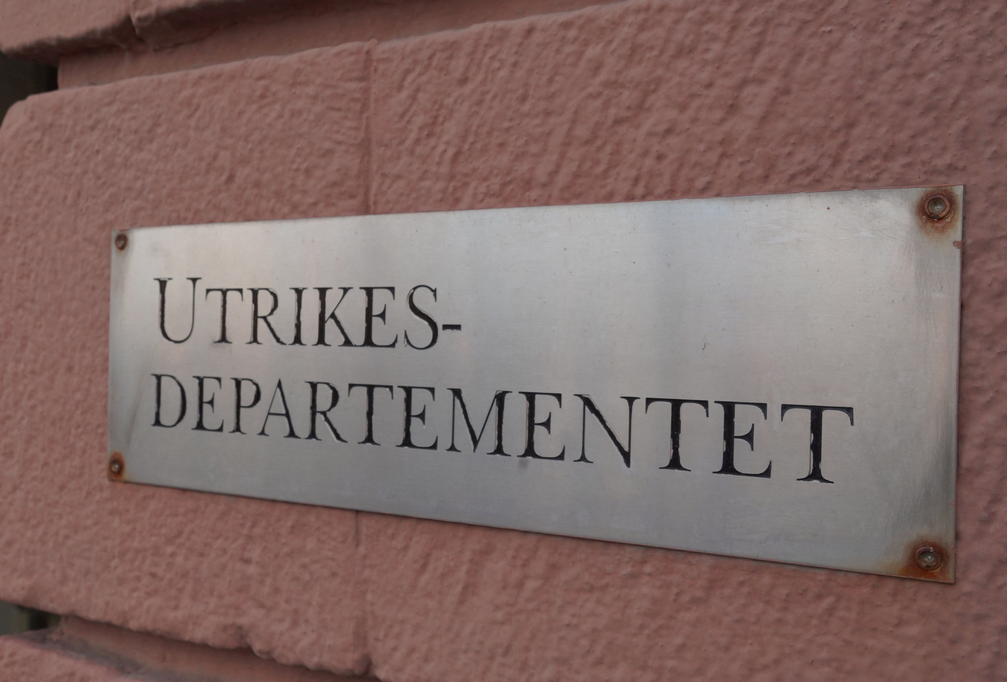 A view of a sign in Swedish for the foreign ministry