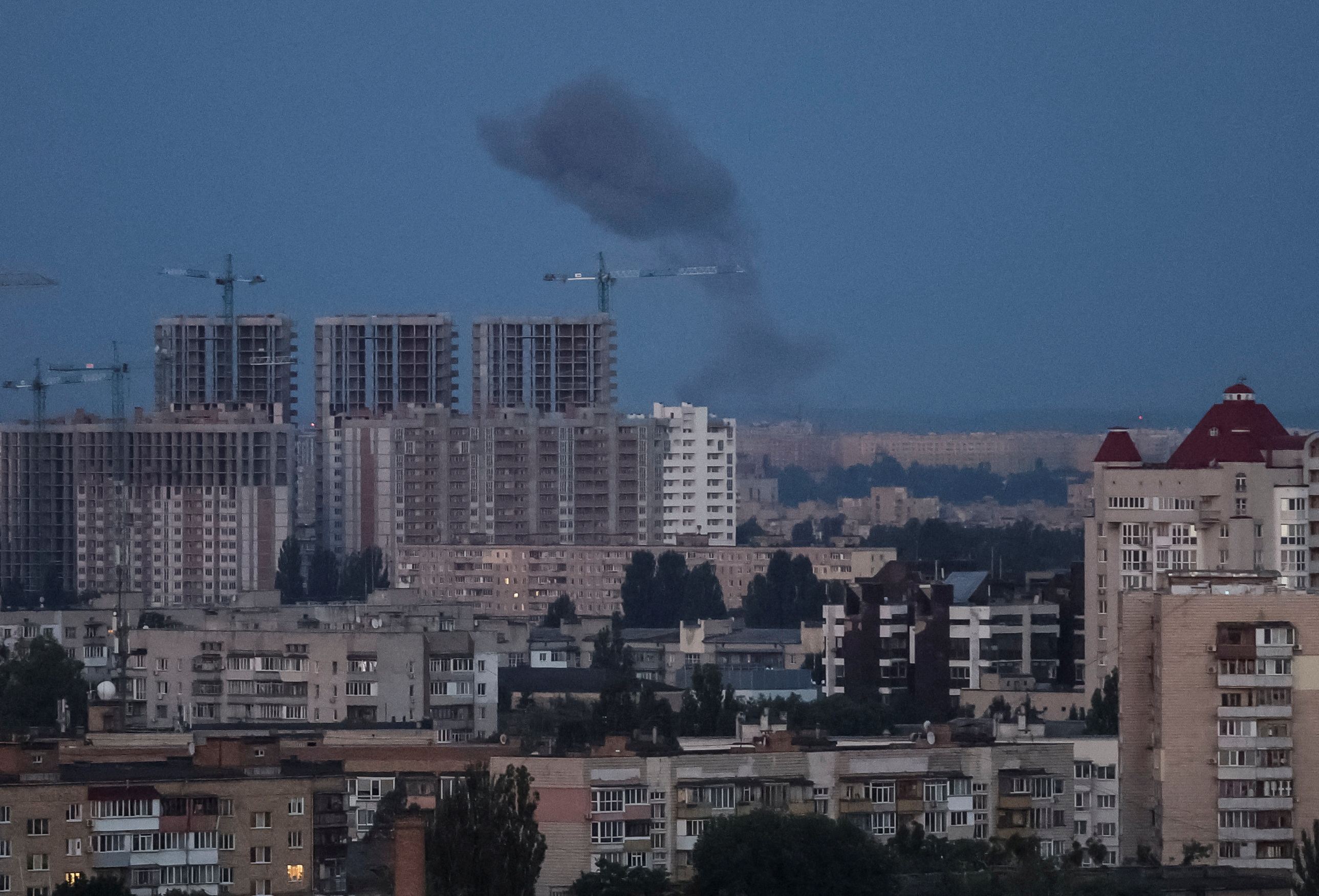 Smoke rises in the sky over the city after a Russian missile strike, amid Russia's attack on Ukraine, in Kyiv, Ukraine September 6, 2023. REUTERS/Gleb Garanich