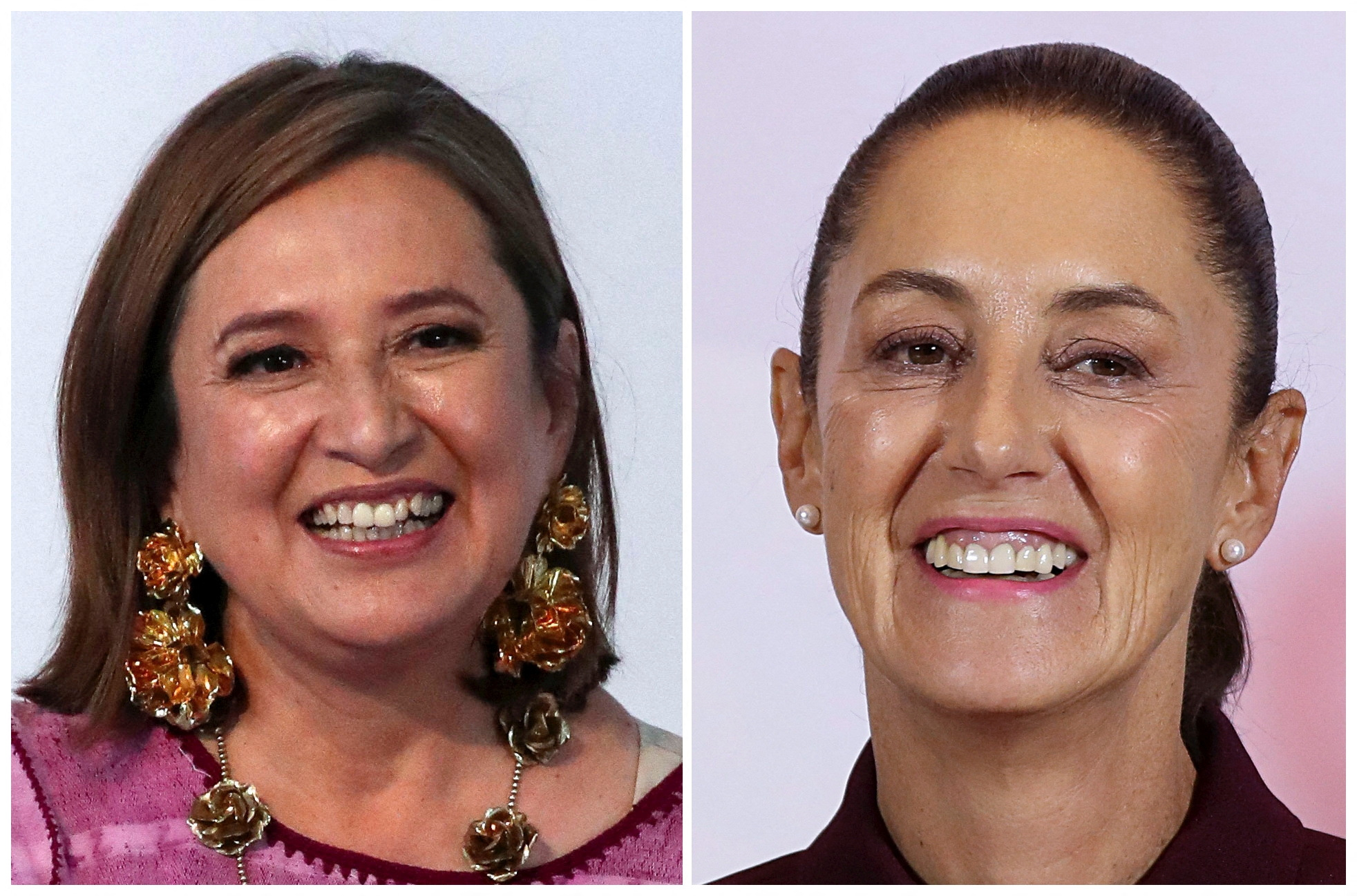 A combination picture shows Mexican Senator Xochitl Galvez (L) after she registered for the Frente Amplio por Mexico opposition alliance's candidacy for the 2024 presidential election, in Mexico City, Mexico July 4, 2023, and outgoing Mexico City Mayor Claudia Sheinbaum