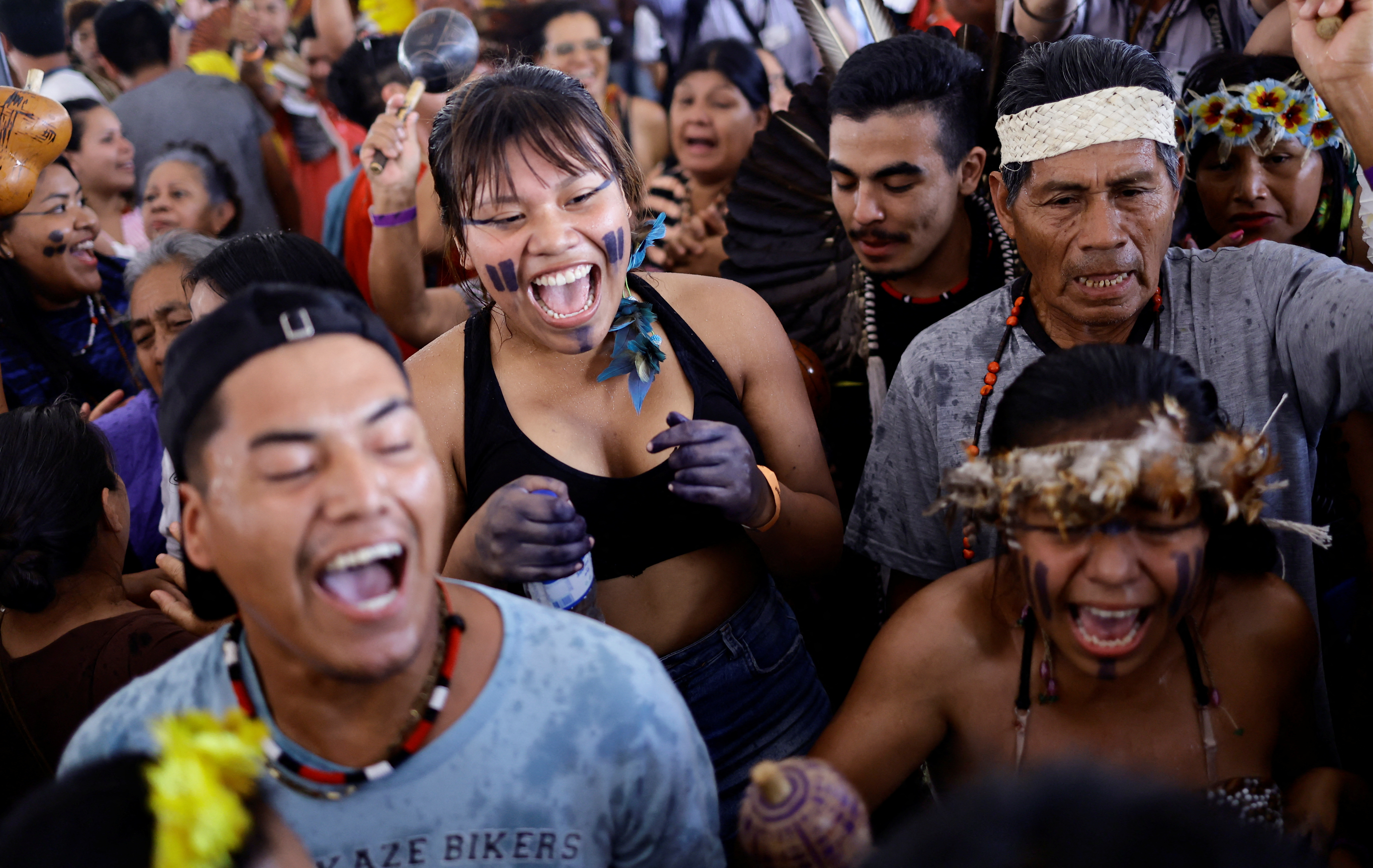 Members of the Xokleng Indigenous nation celebrate after Brazil's Supreme Court ruled against a cut-off time for land claims.