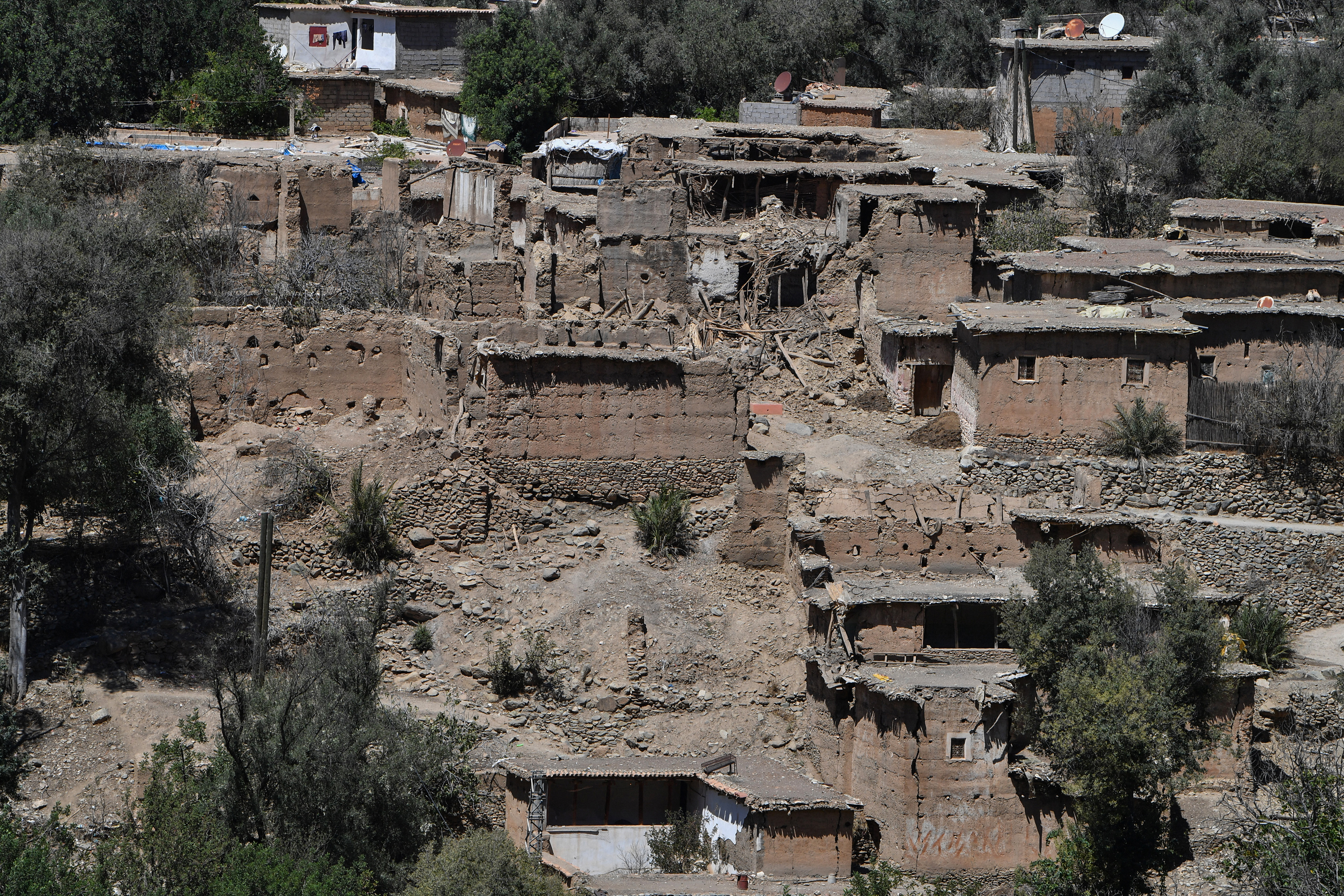 Rubble litters damaged homes in Imoulas village in the Taroudant province, one of the most devastated in quake-hit Morocco