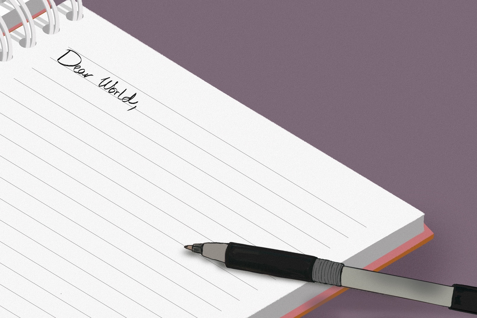 An illustration of a diary and "Dear World" written on a page