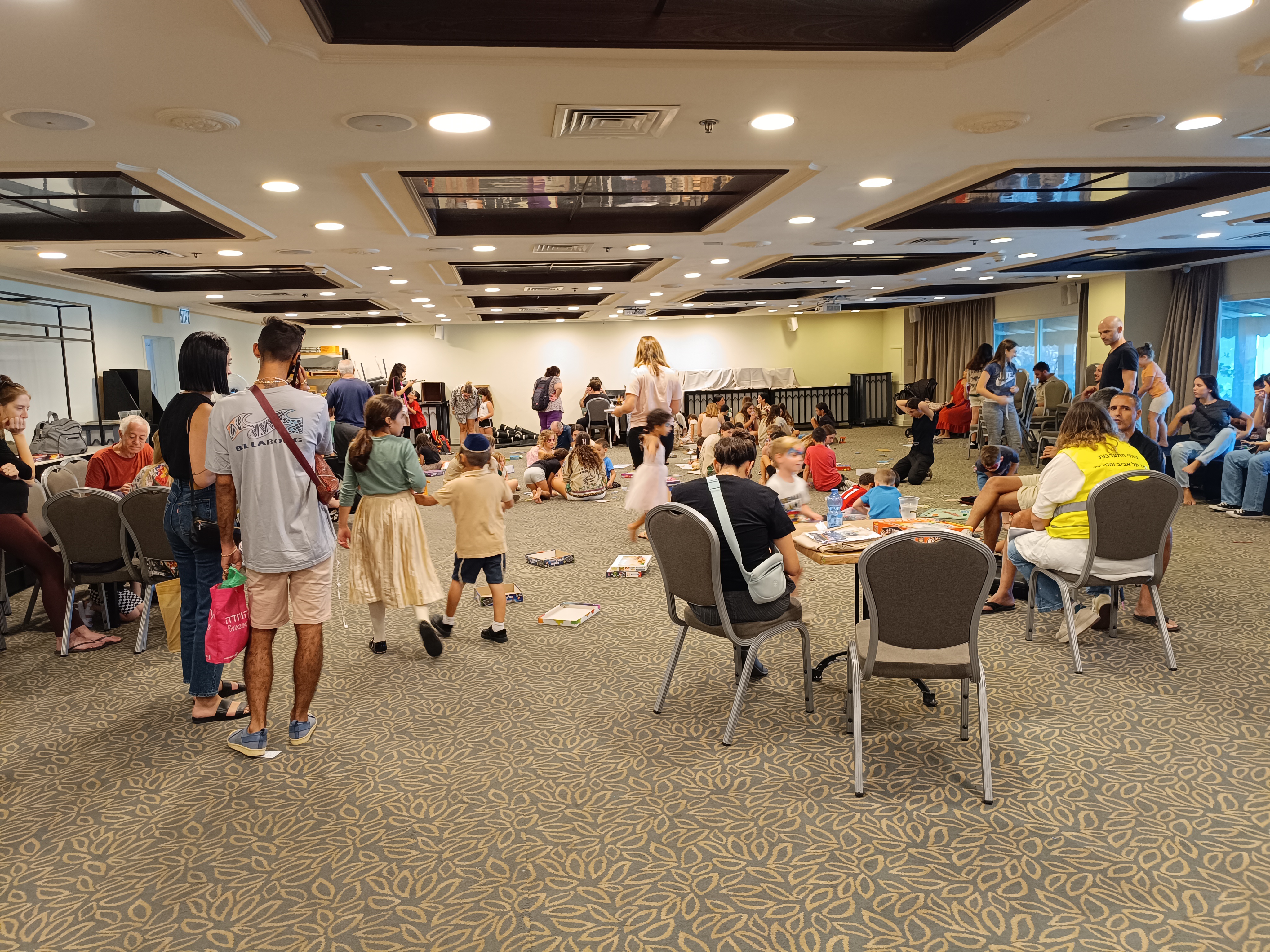 Children play in a hotel room