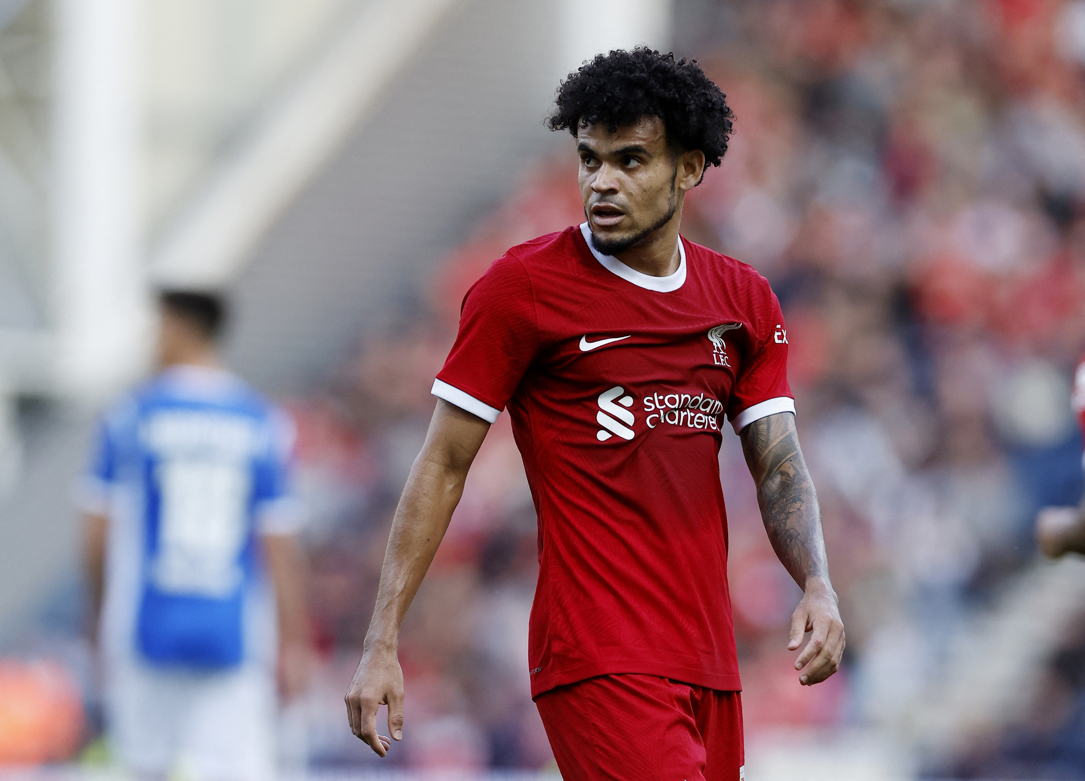 Liverpool's Luis Diaz in his red Liverpool shirt