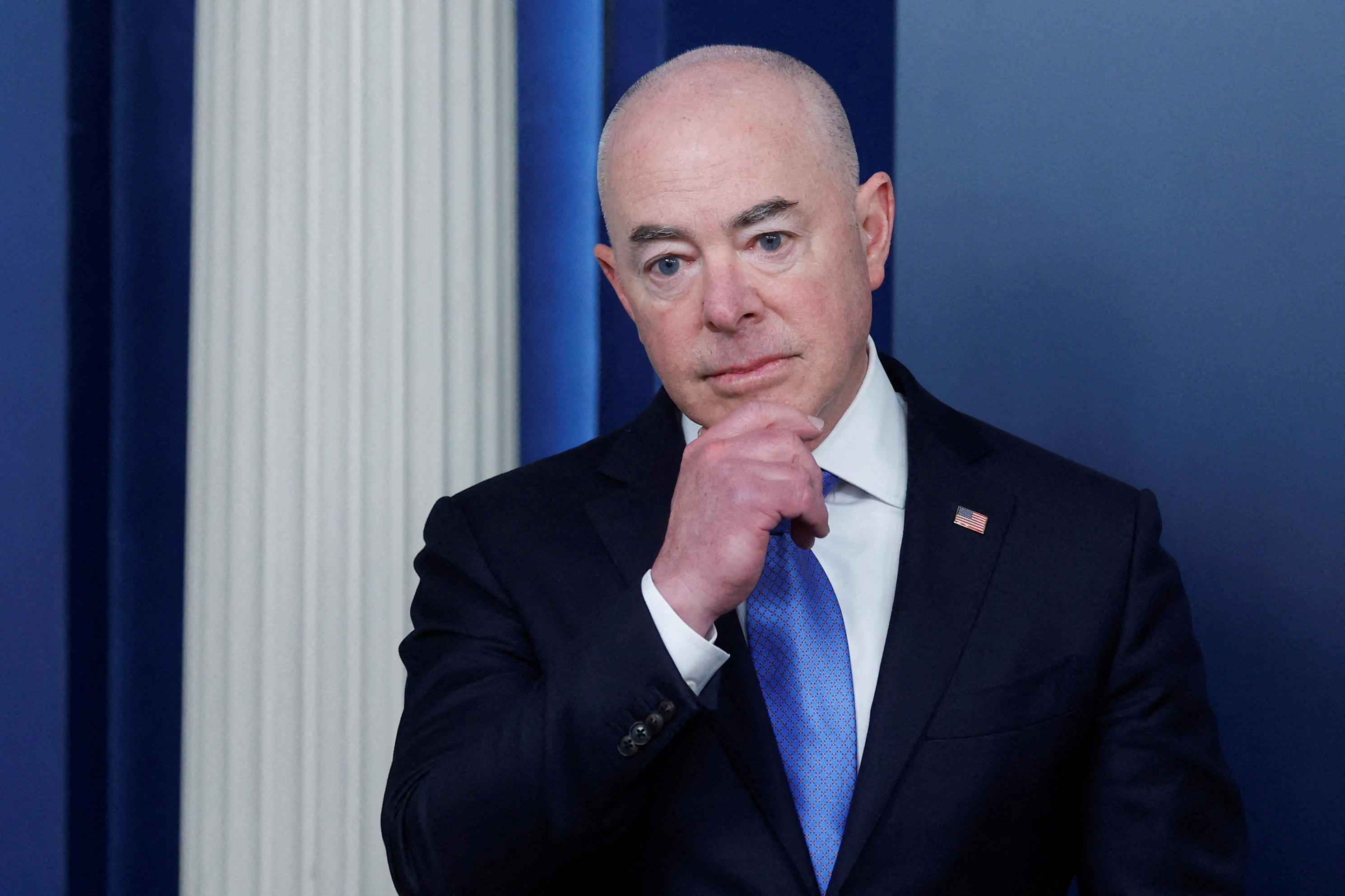 U.S. Secretary of Homeland Security Alejandro Mayorkas joins White House Press Secretary Karine Jean-Pierre for the daily press briefing at the White House