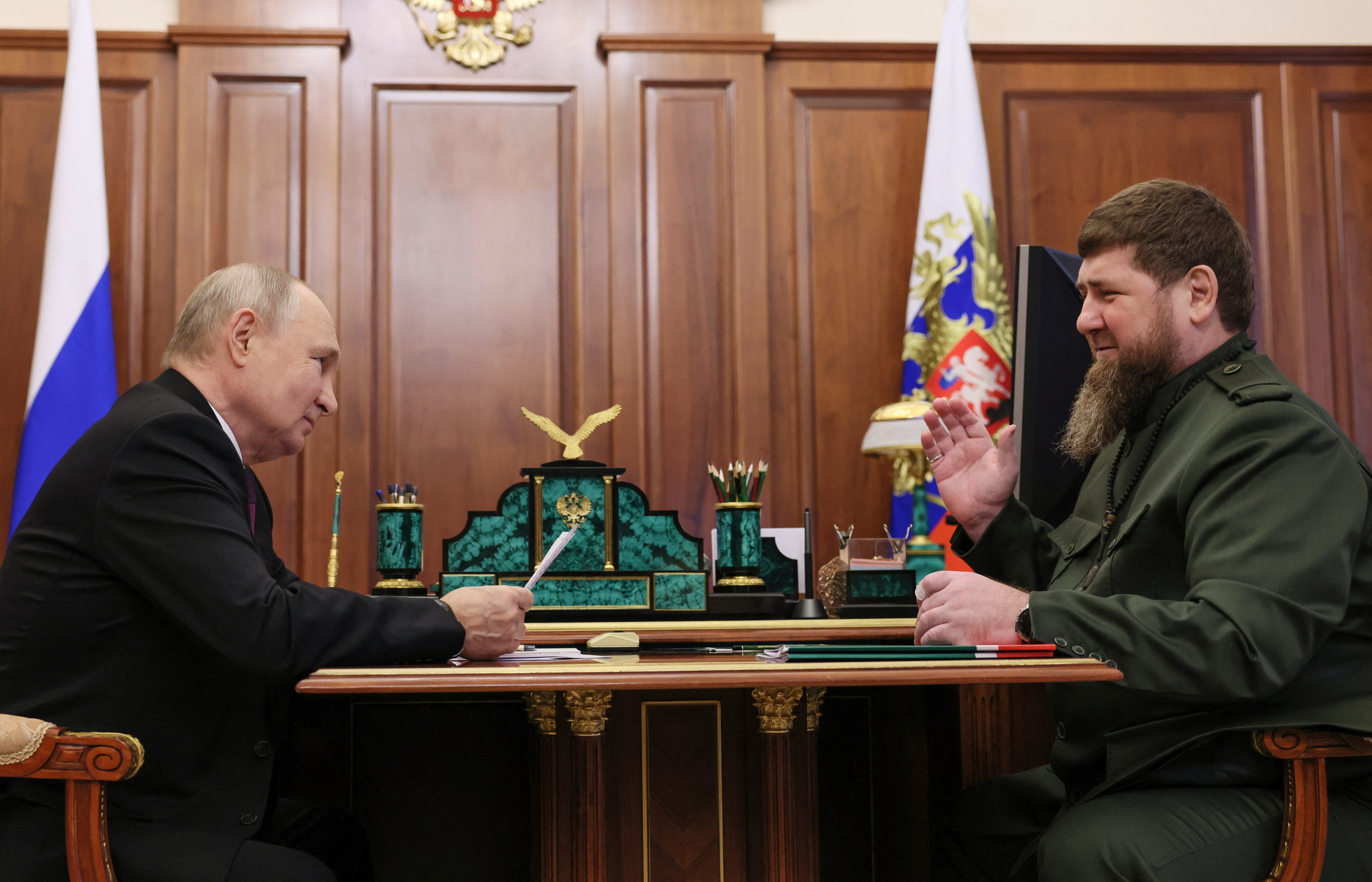 Russian President Vladimir Putin attends a meeting with Chechen leader Ramzan Kadyrov in Moscow in September 2023