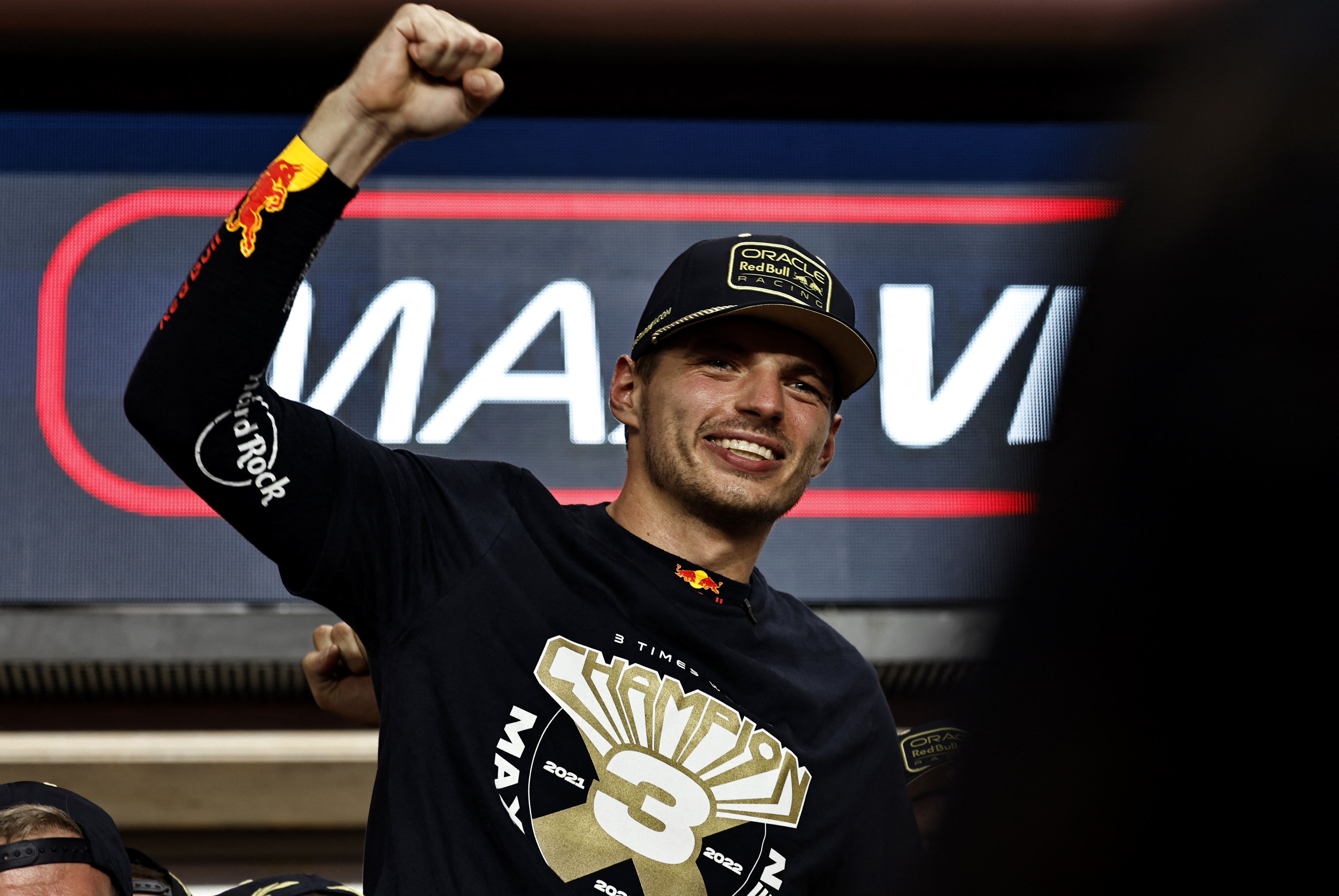 Red Bull's Max Verstappen celebrates after winning the championship