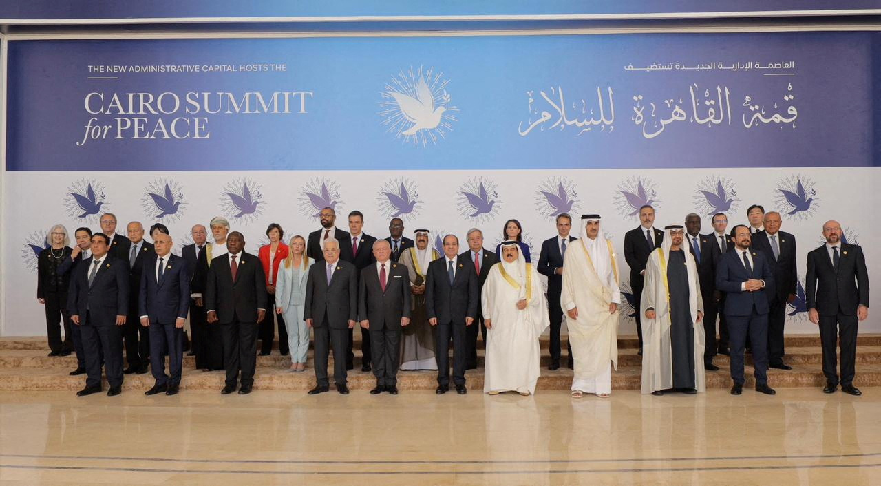 Egyptian President Abdel Fattah al-Sisi poses for a family photo with other leaders before the Cairo international summit for peace in the Middle East in the New Administrative Capital (NAC), east of Cairo, Egypt, October 21, 2023 in this handout picture courtesy of the Egyptian Presidency. The Egyptian Presidency/Handout via REUTERS ATTENTION EDITORS - THIS IMAGE WAS PROVIDED BY A THIRD PARTY.