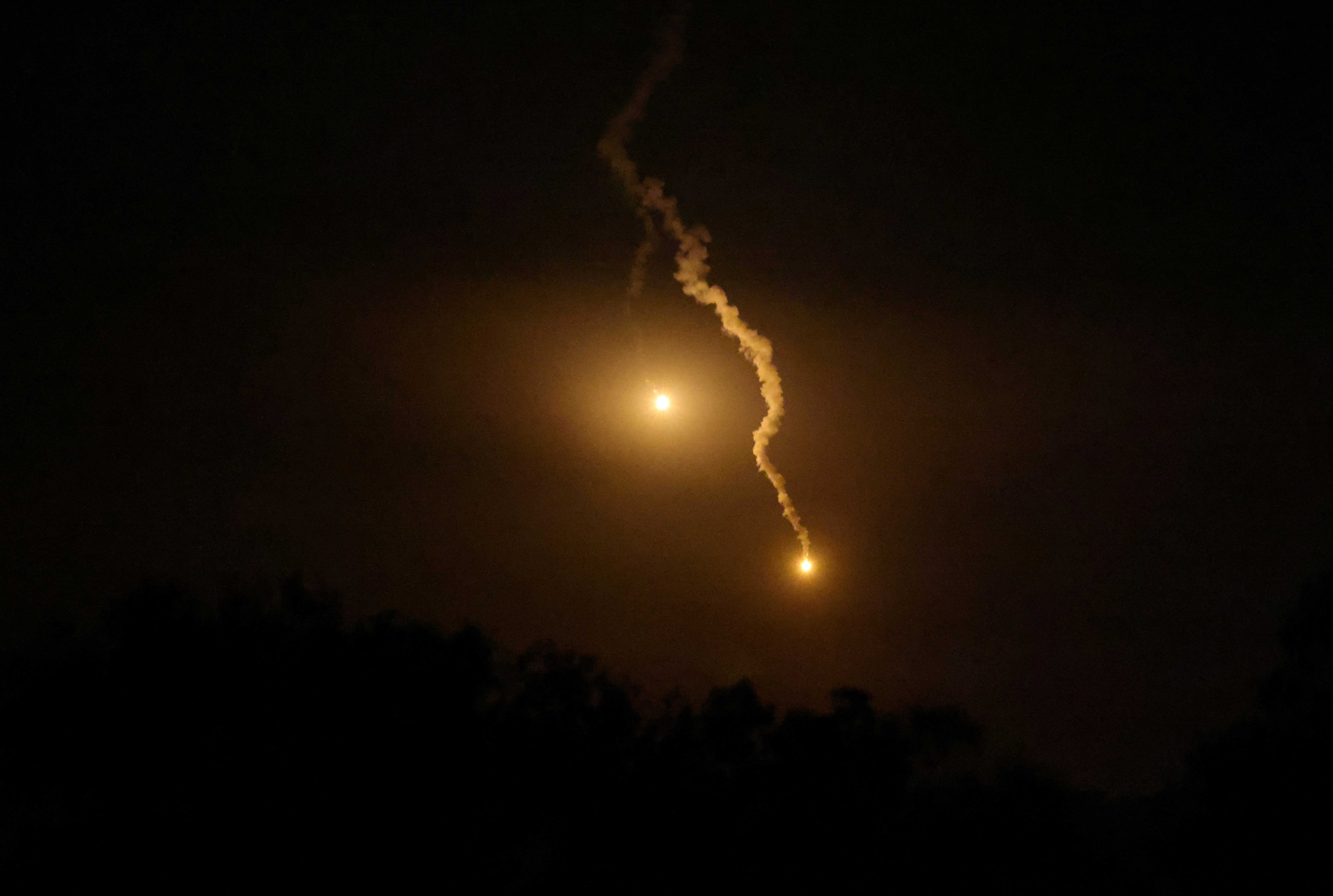 Flares are pictured over Gaza