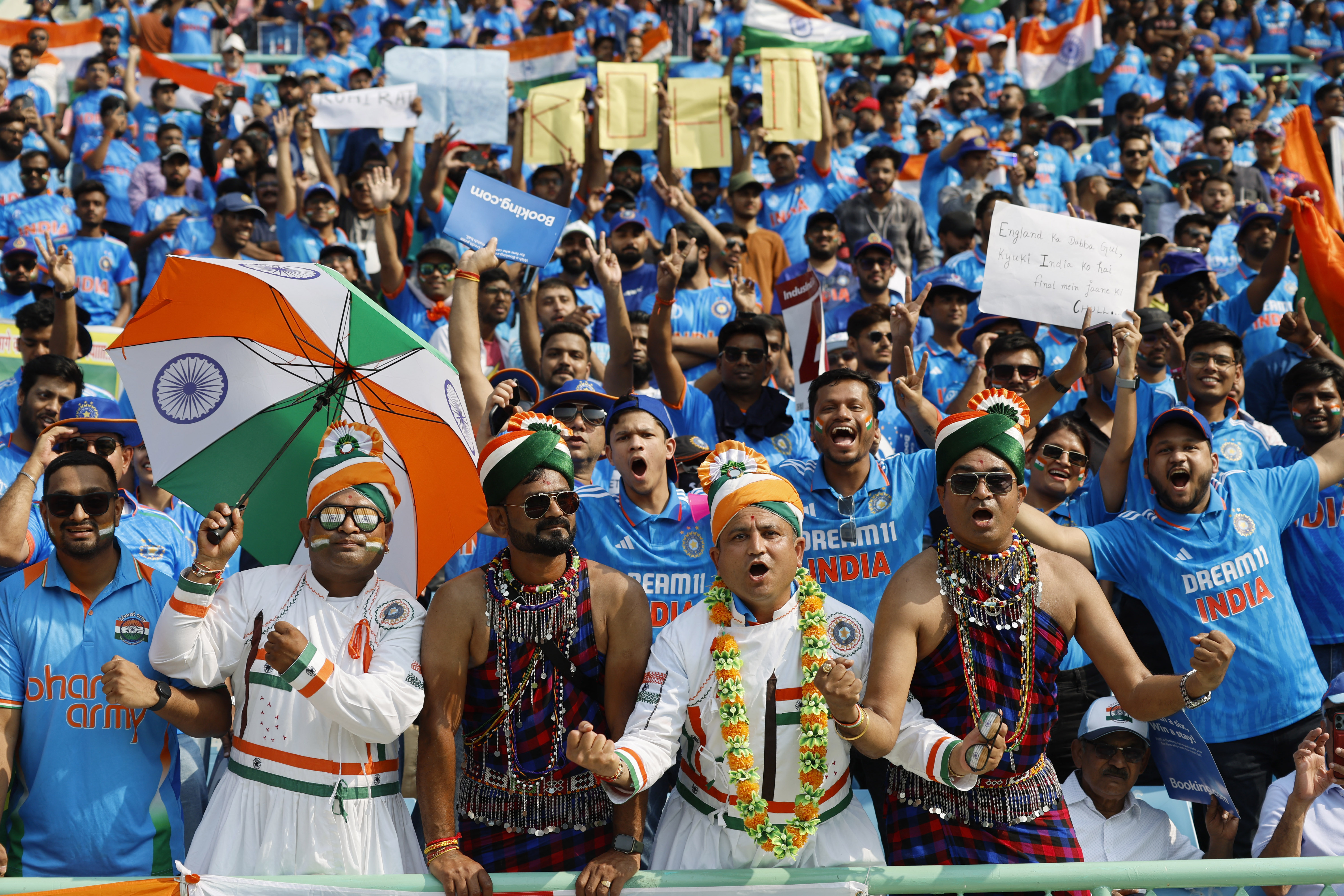 India fans in the stands at Ekana Cricket Stadium, Lucknow, India before the match against England