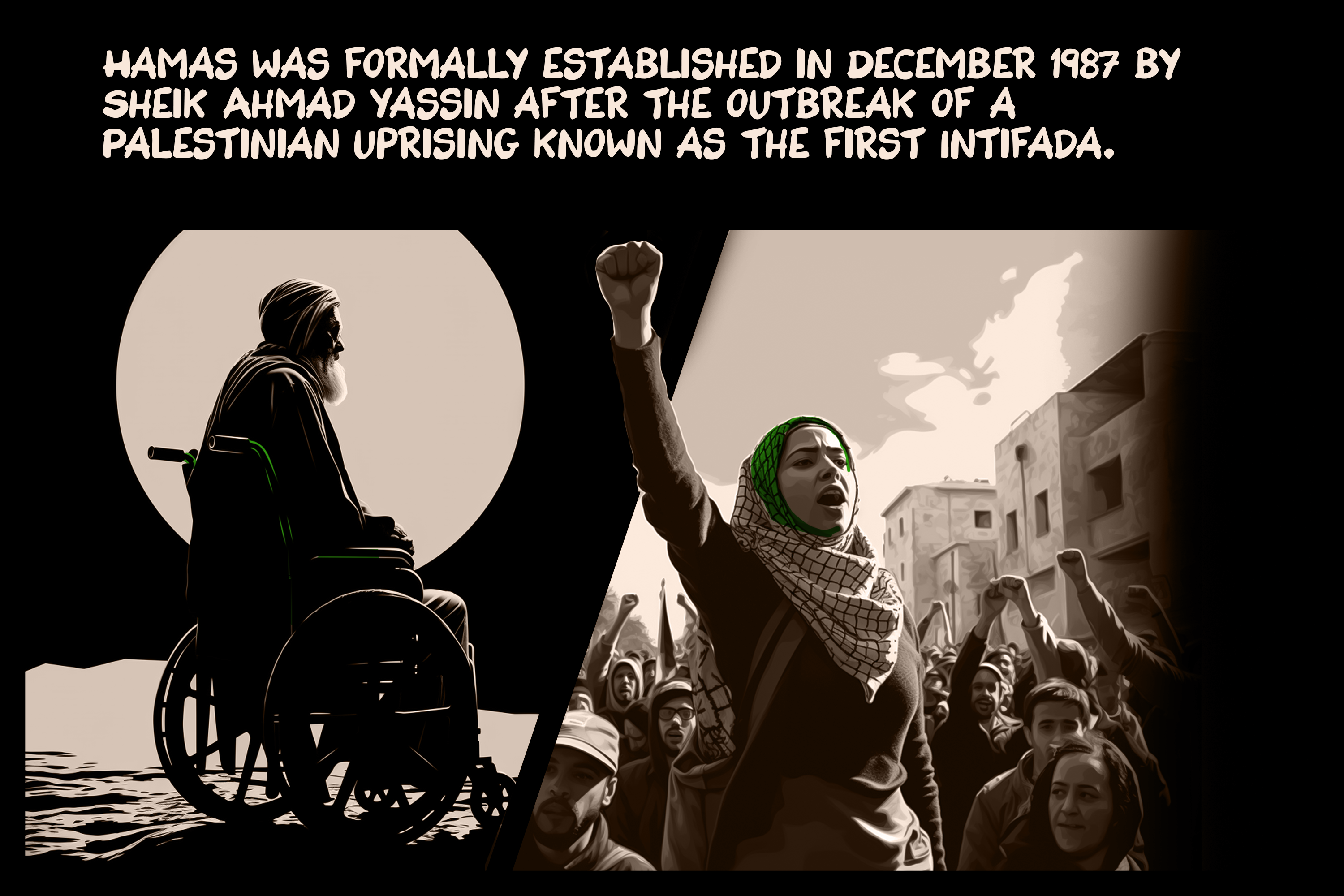 Hamas was formally established in December 1987 by Sheik Ahmad Yassin after the outbreak of a Palestinian uprising known as the first Intifada.