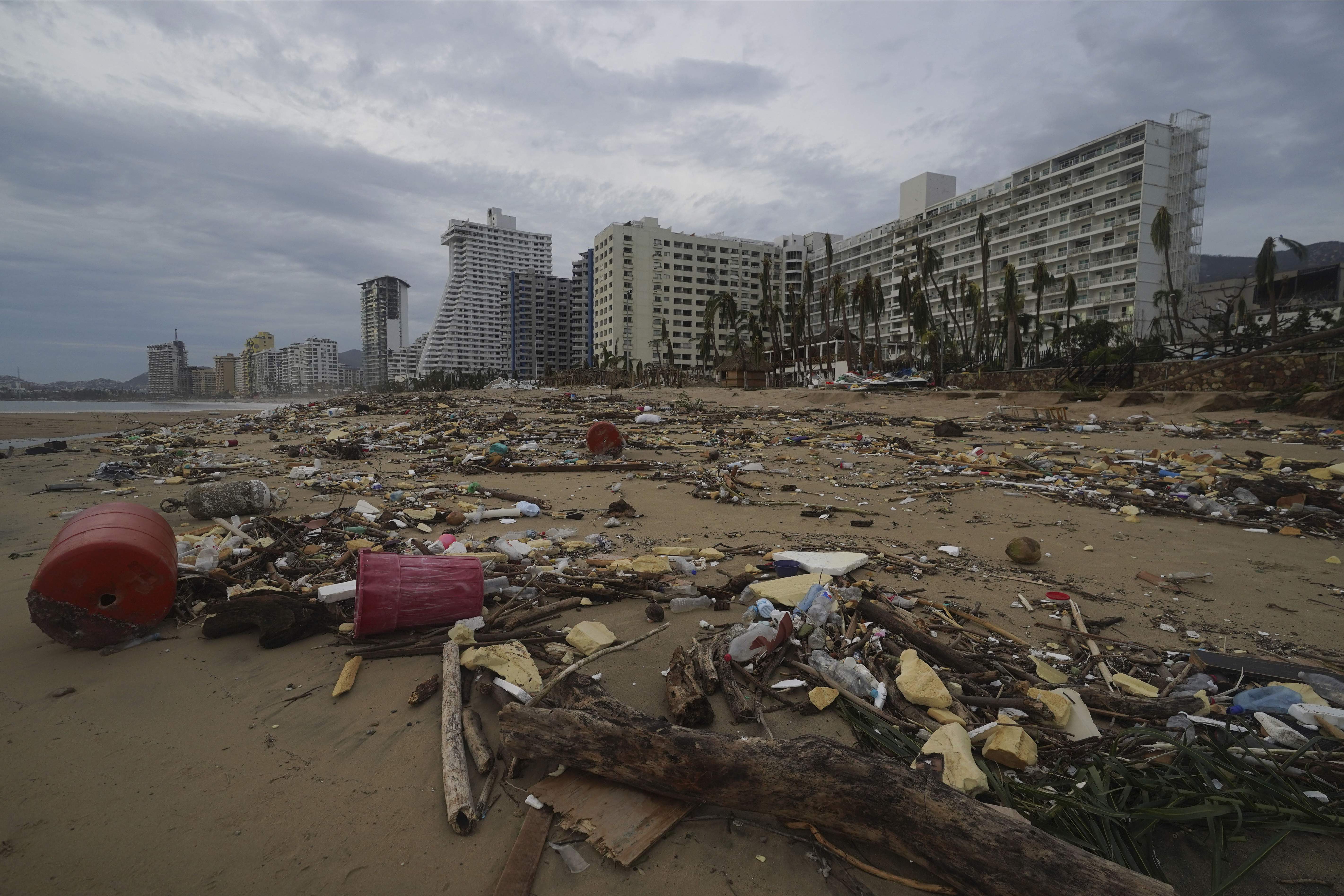 Debris lays on the beach after Hurricane Otis ripped through Acapulco, Mexico