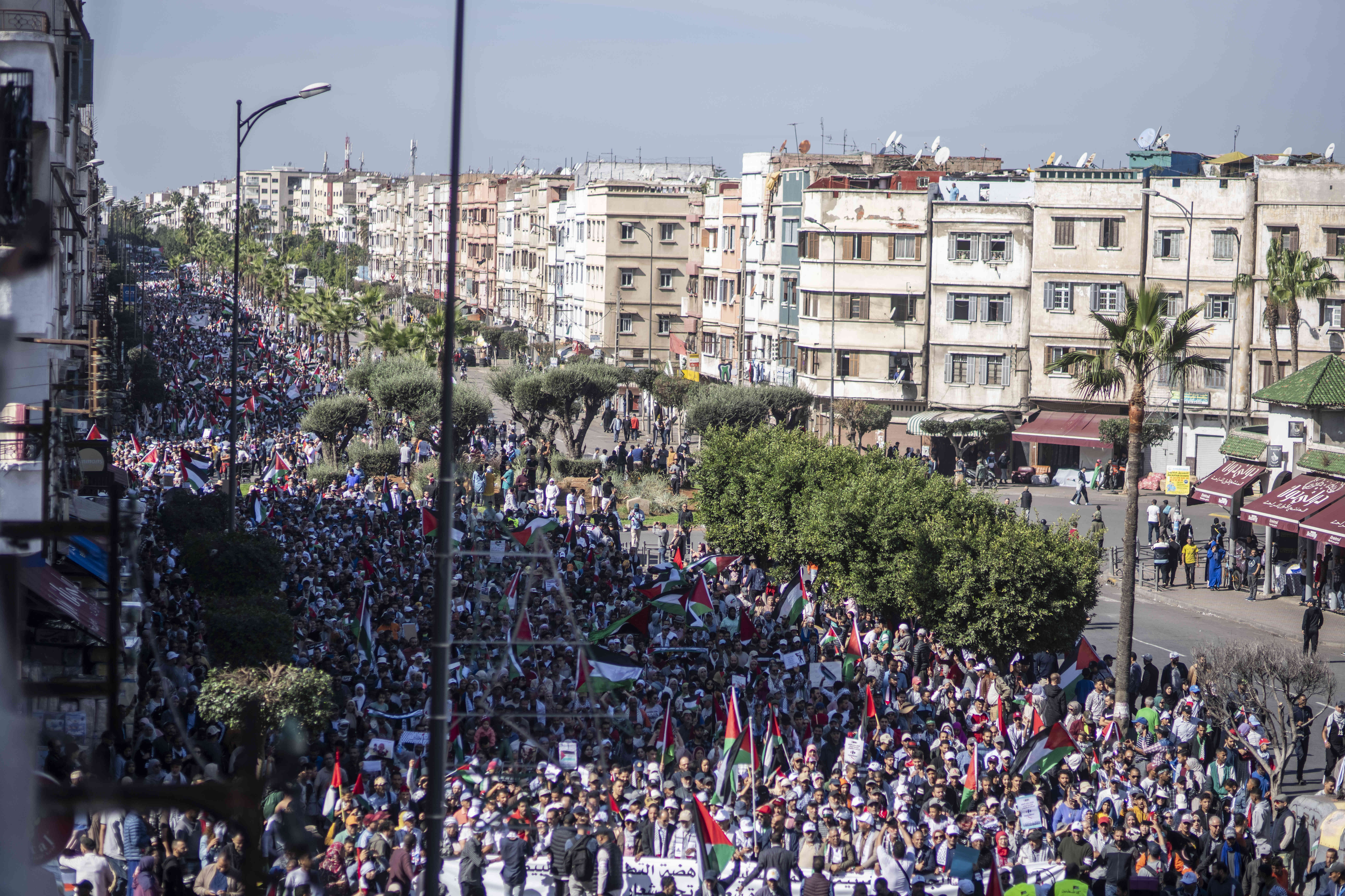 Thousands of Moroccans take part in a protest in solidarity with Palestinians in Gaza and against normalisation with Israel, in Casablanca