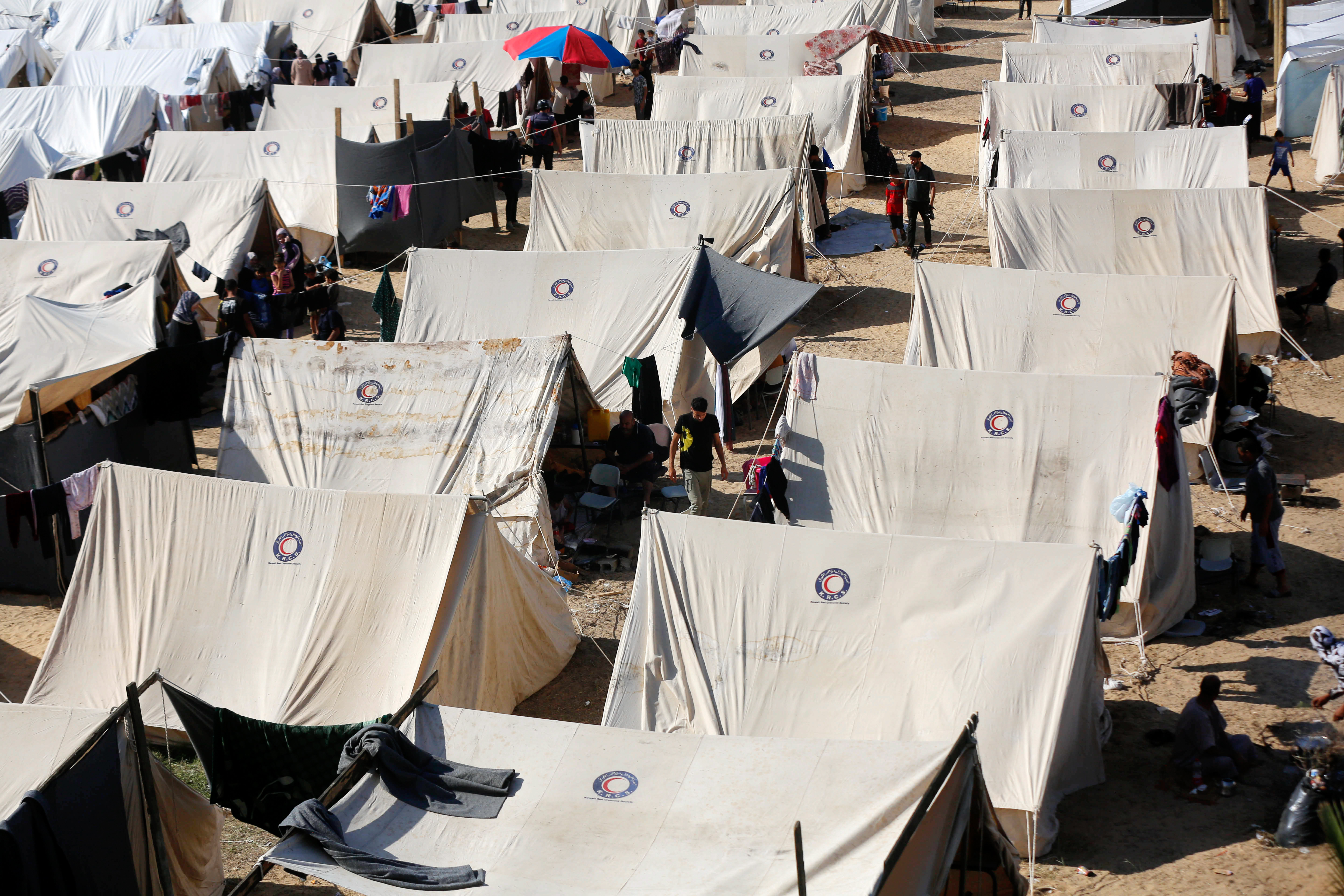 the first camp set up in Khan Younis by UNRWA for the recently displaced people in Gaza