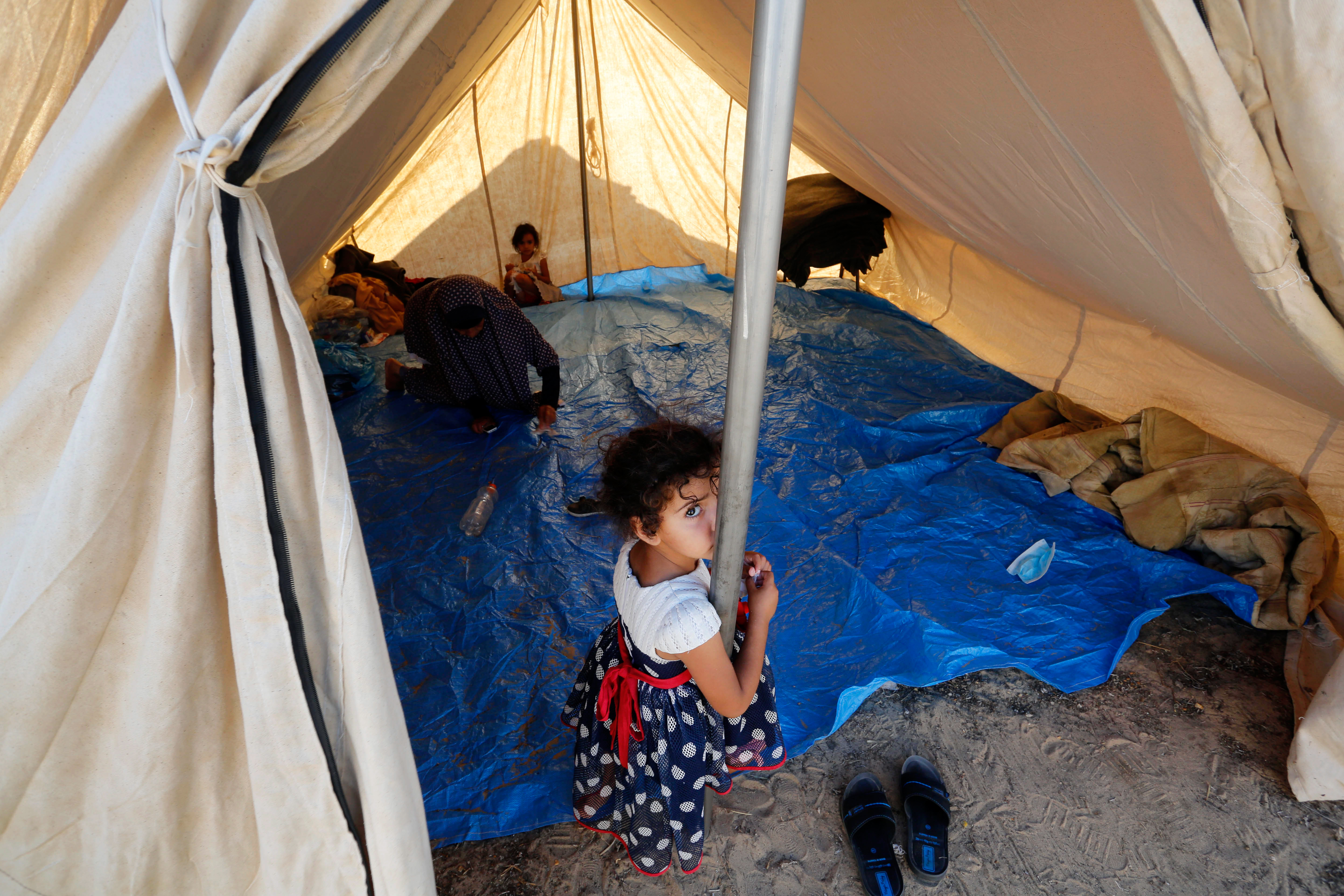 the first camp set up in Khan Younis by UNRWA for the recently displaced people in Gaza