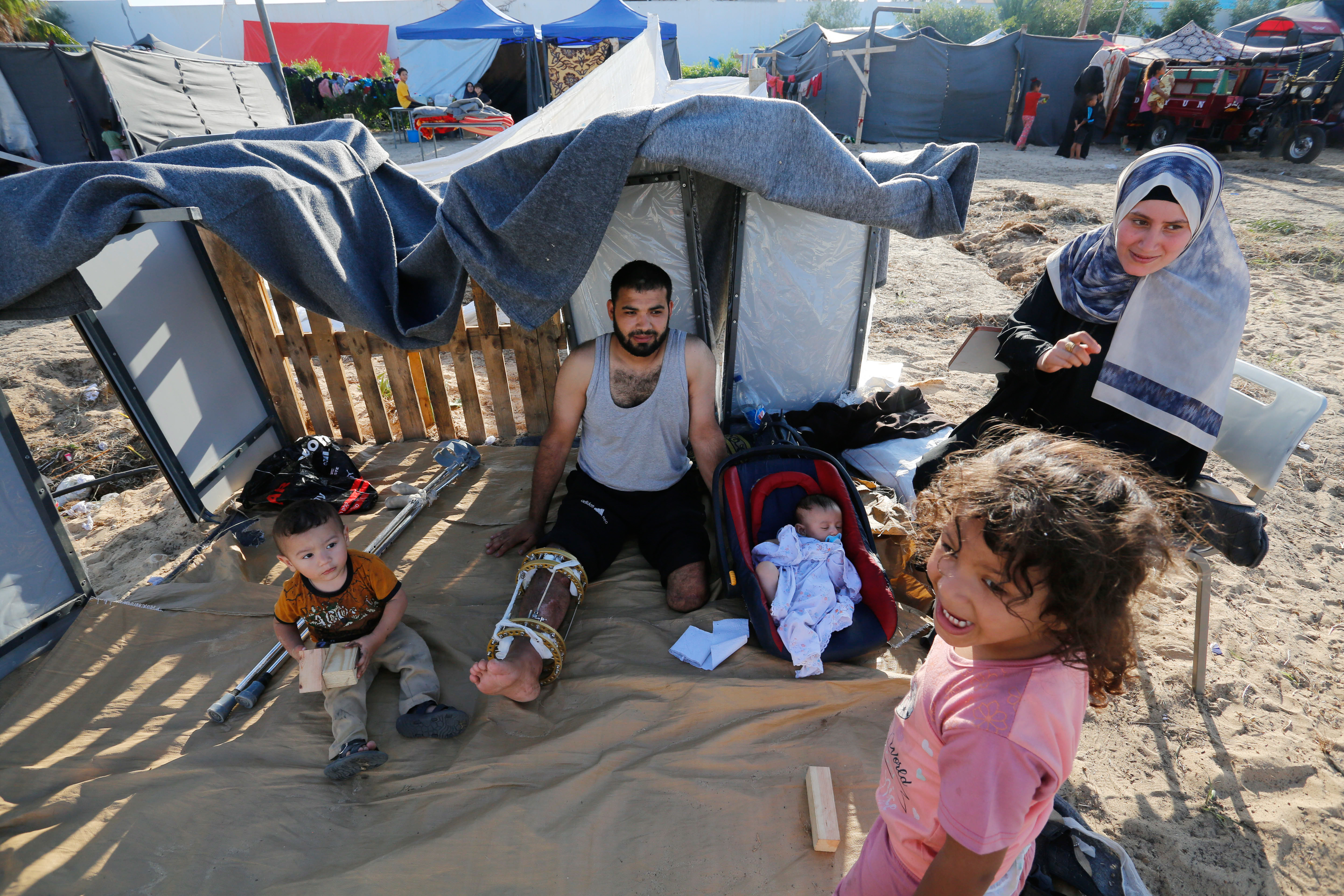 the first camp set up in Khan Younis by UNRWA for the recently displaced people in Gaza