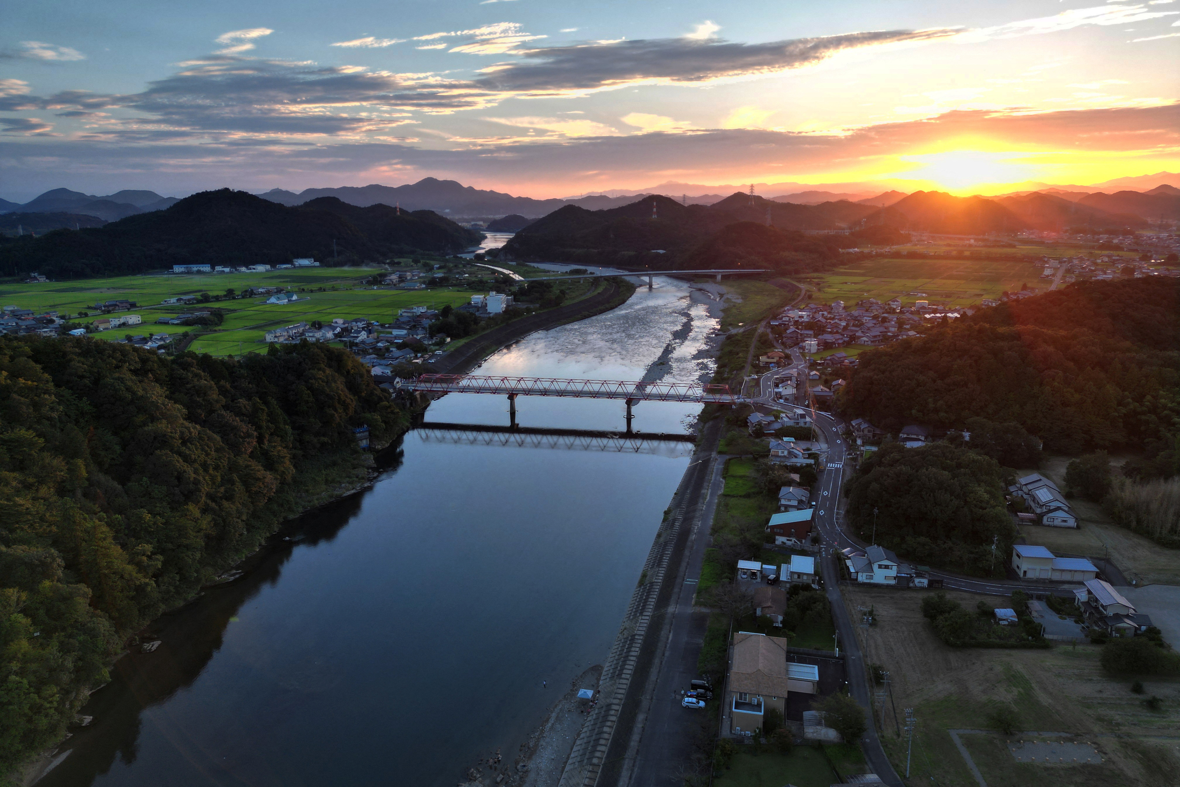 The Nagara River, where usho (cormorant fishing master) Youichiro Adachi, 48, catches ayu river fish with cormorants, is seen during sunset in the Oze, Seki, Japan.