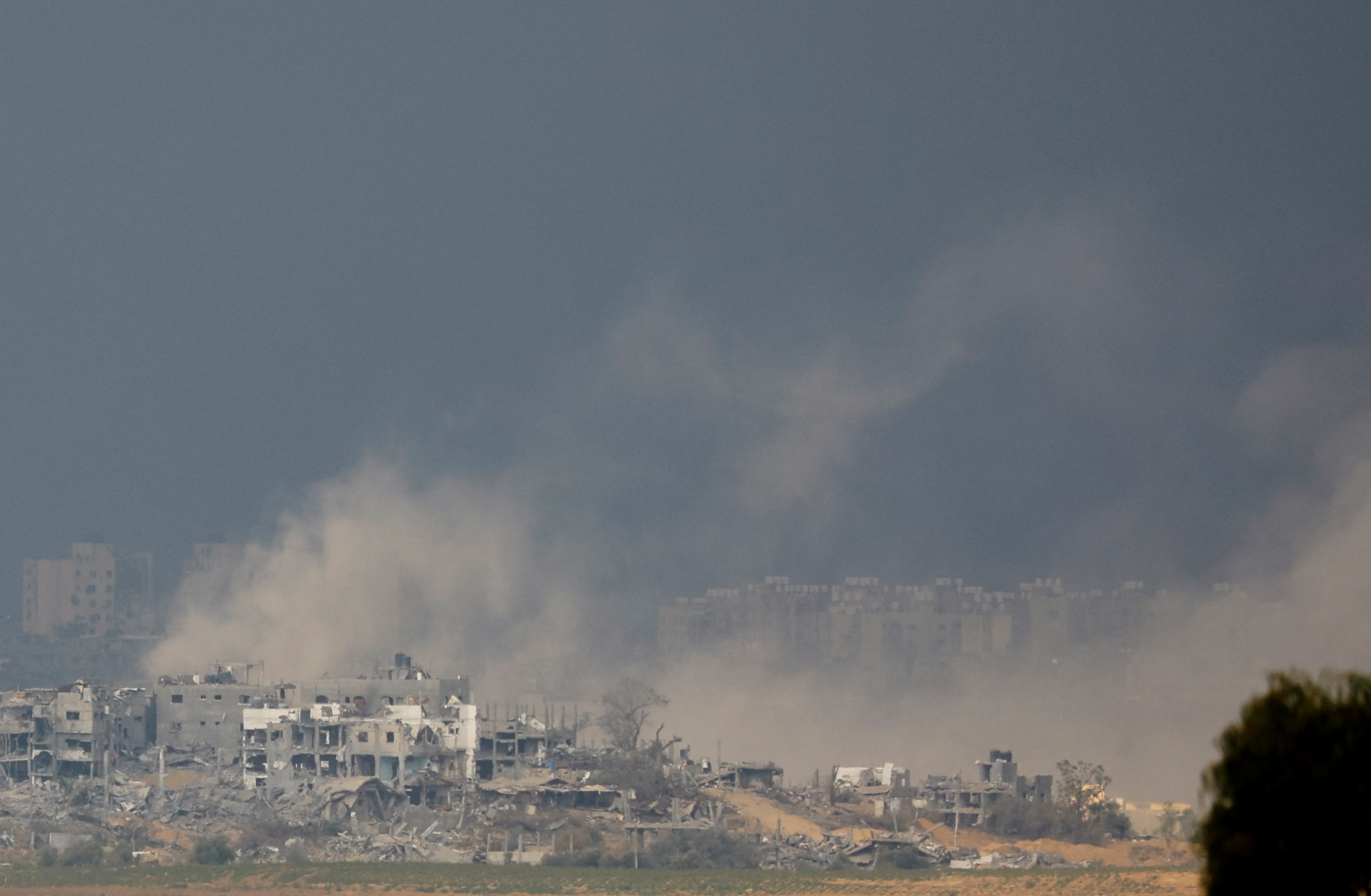 Smoke rises from Gaza following artillery strikes, as seen from southern Israel, amid the ongoing conflict between Israel and the Palestinian group Hamas.