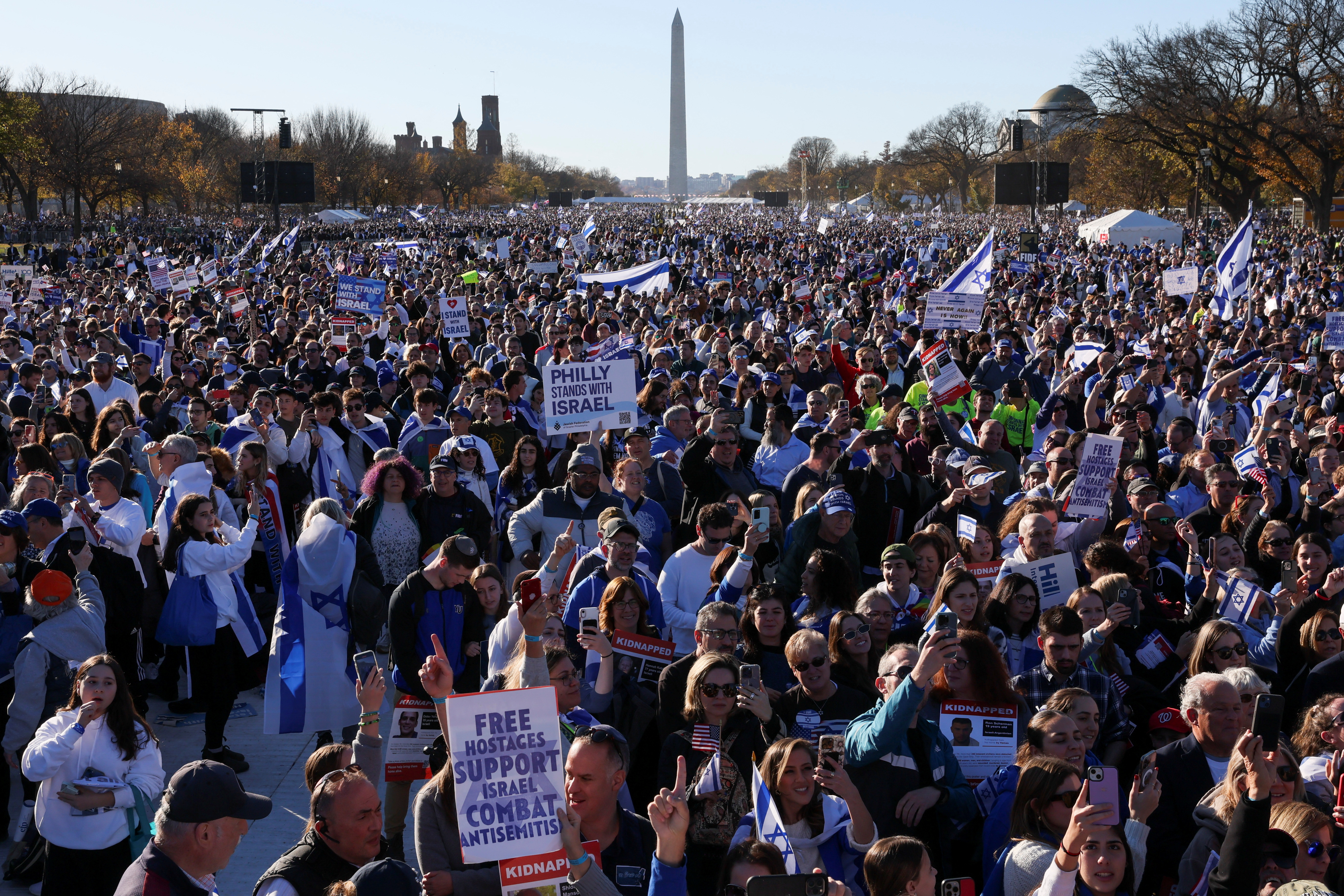 Crowds of people along the National Mall in Washington DC at rally in support of Israel