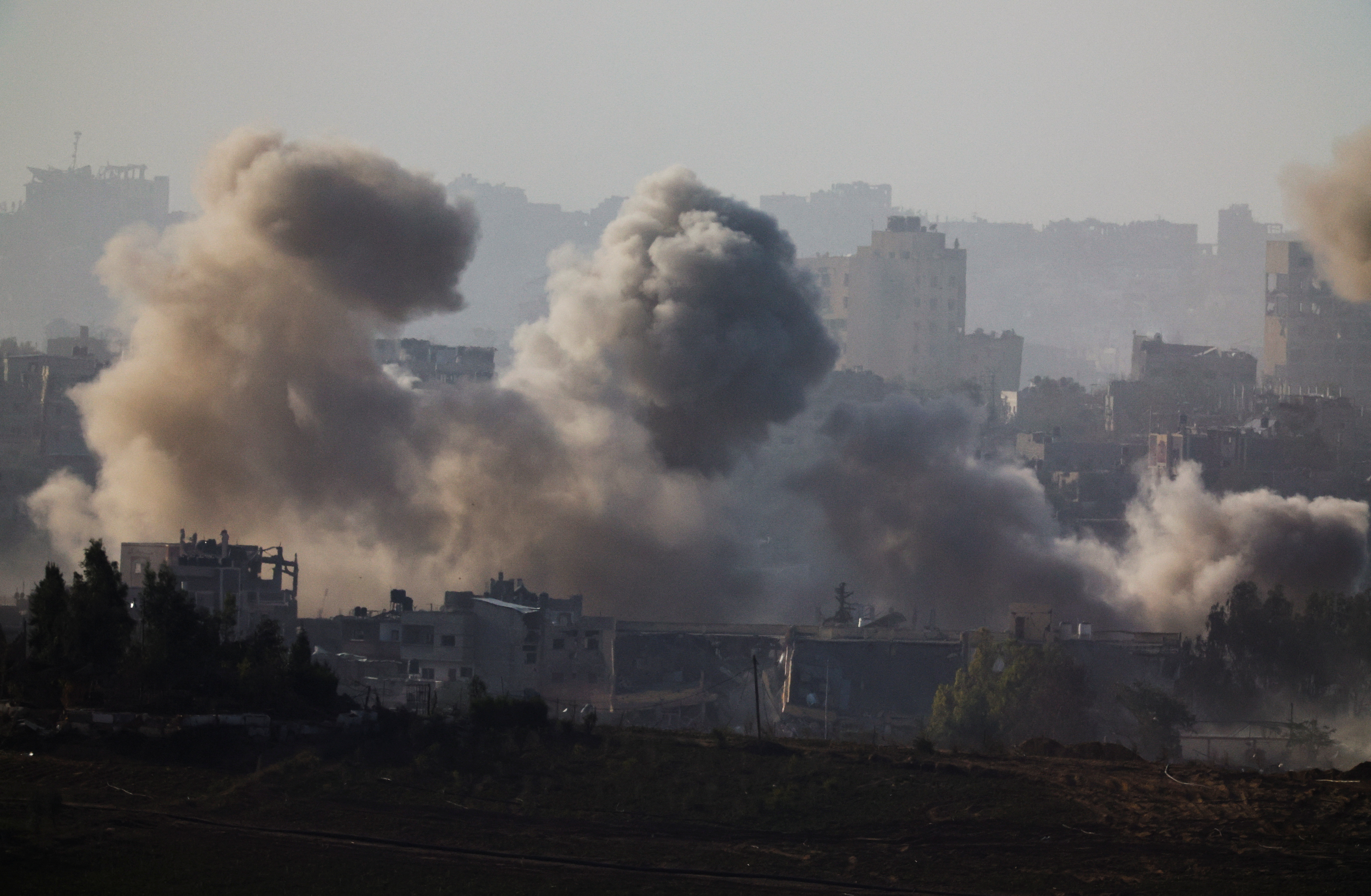Smoke rises after Israeli air strikes in north Gaza