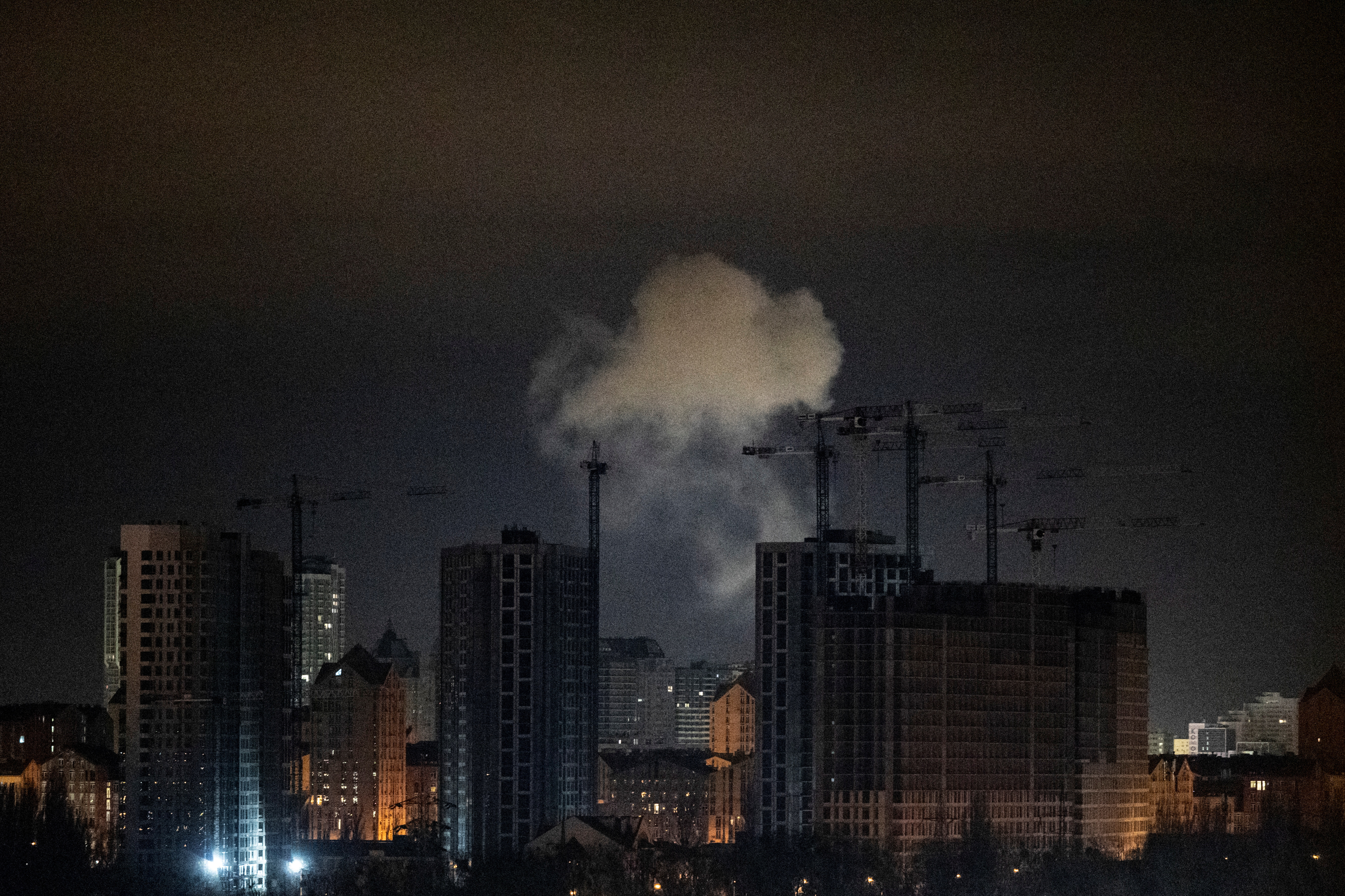 Smoke rises in the sky in Kyiv due to Russian attacks