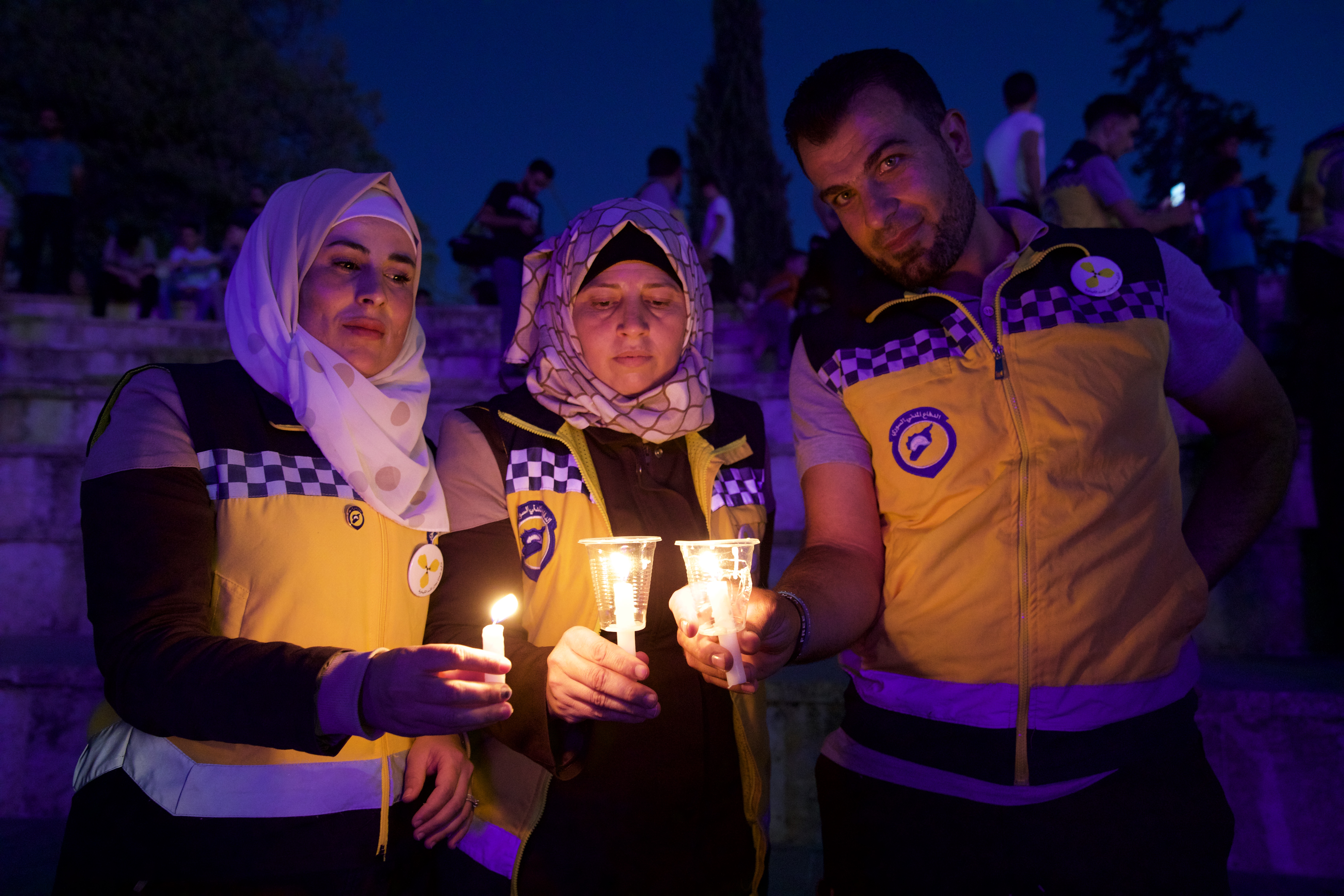 Member of the White Helmets commemorate victims of chemical weapons