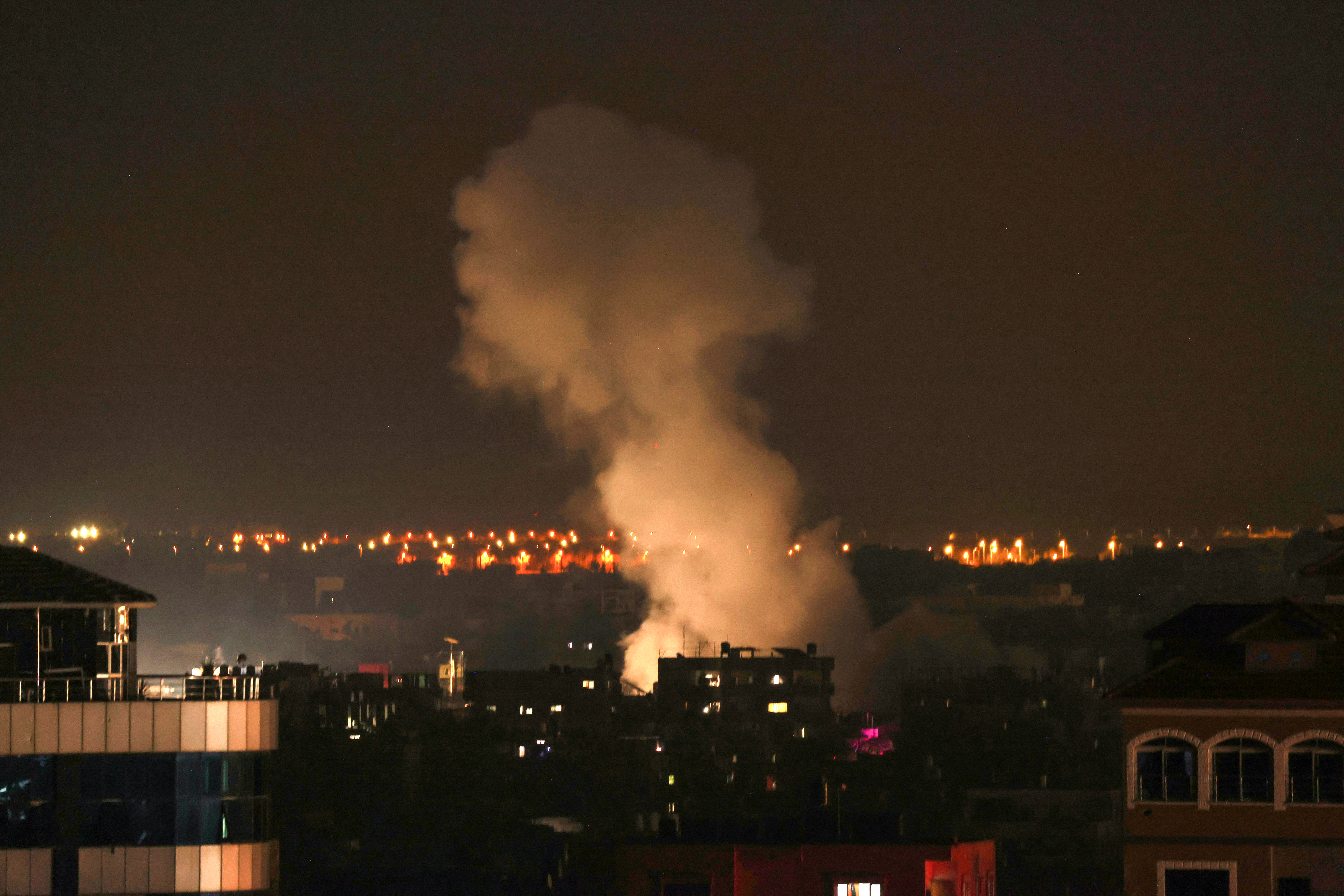 Smoke billows following Israeli strikes on Rafah in the southern Gaza Strip.