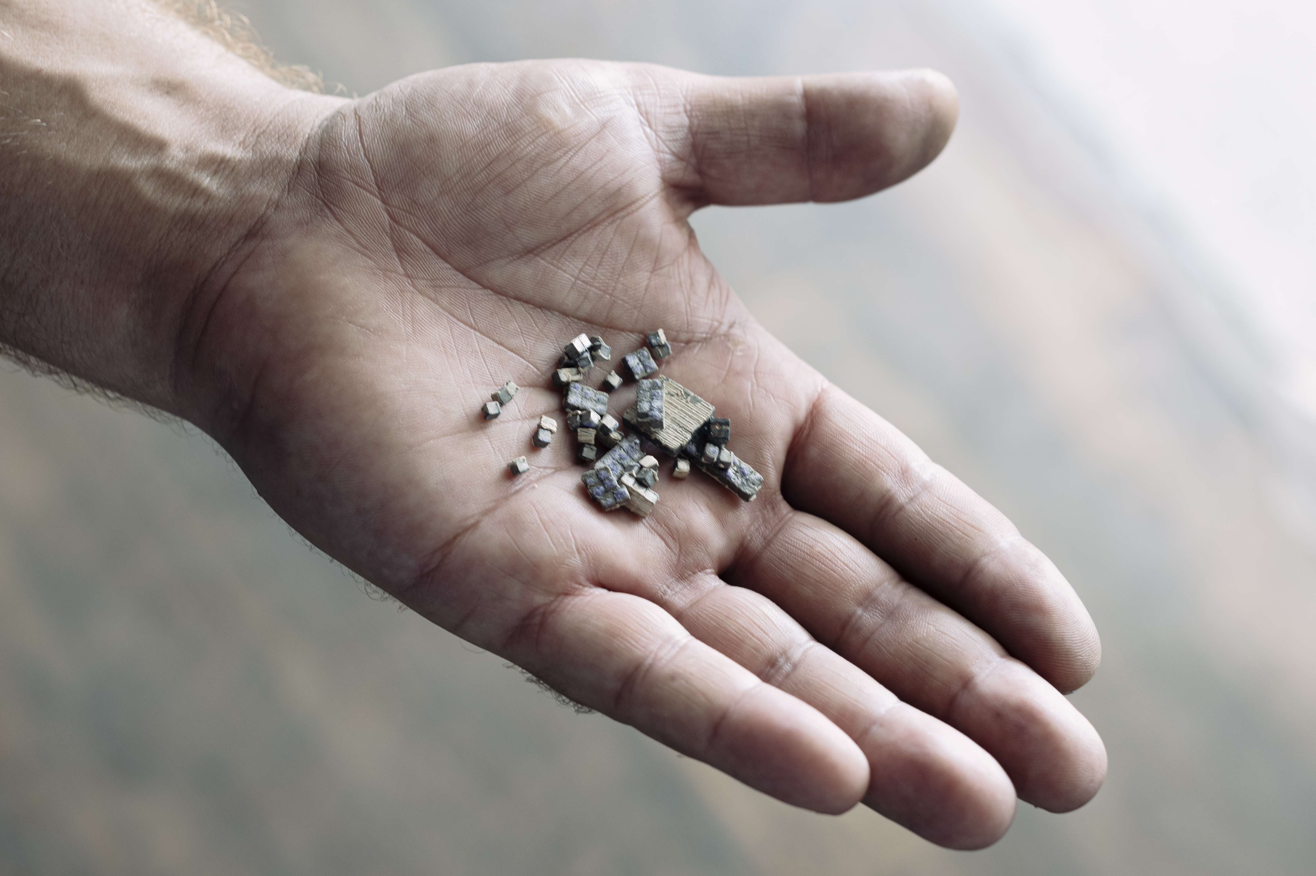 Sharp metal cube projectiles which are ejected from an Israeli designed Spike drone rocket [Paddy Dowling/Al Jazeera]