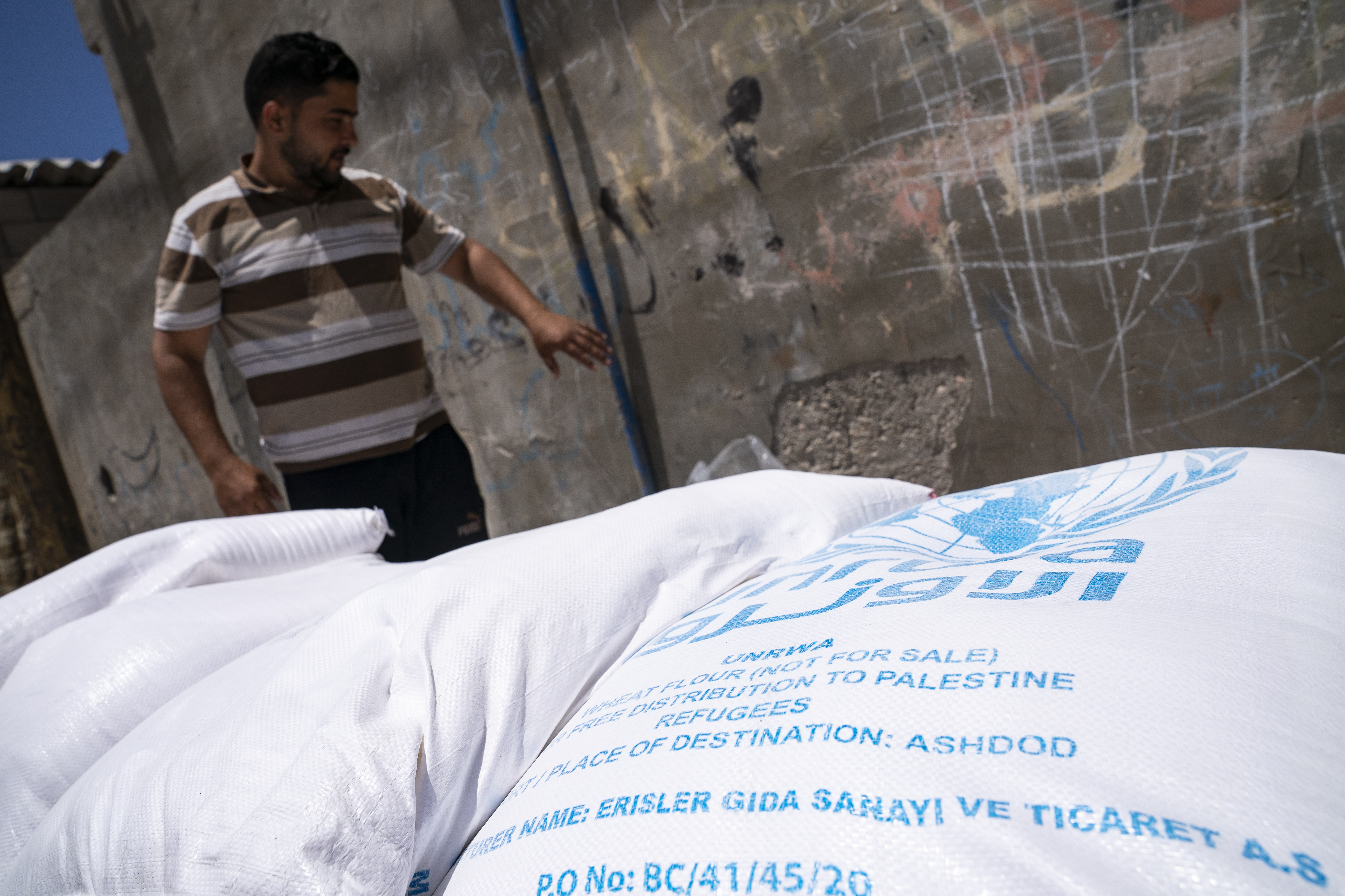 Bags of foodstuffs provided by the United Nations Relief and Works Agency