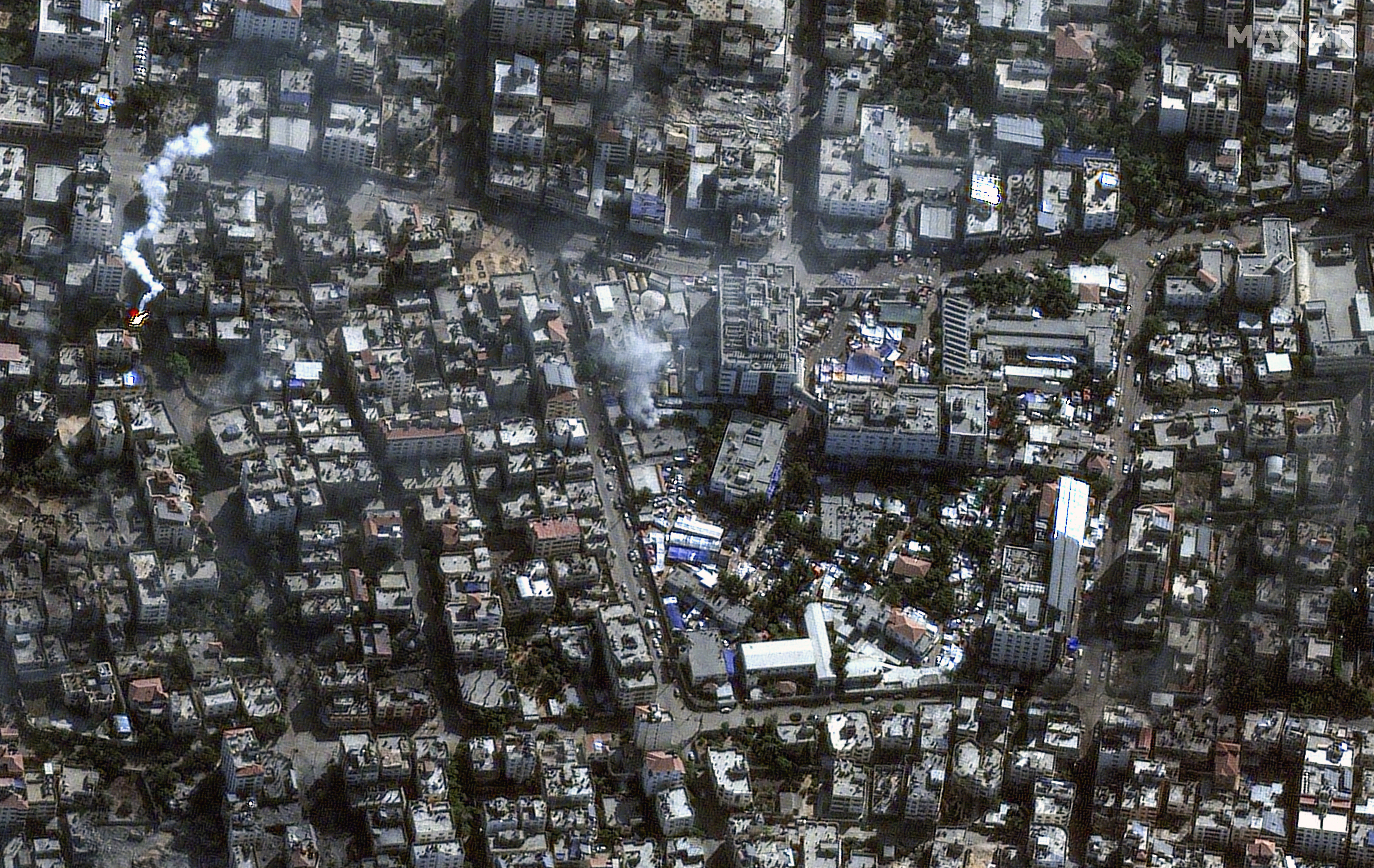 This image provided by Maxar Technologies shows al-Shifa hospital and surroundings in Gaza City, Saturday, Nov. 11