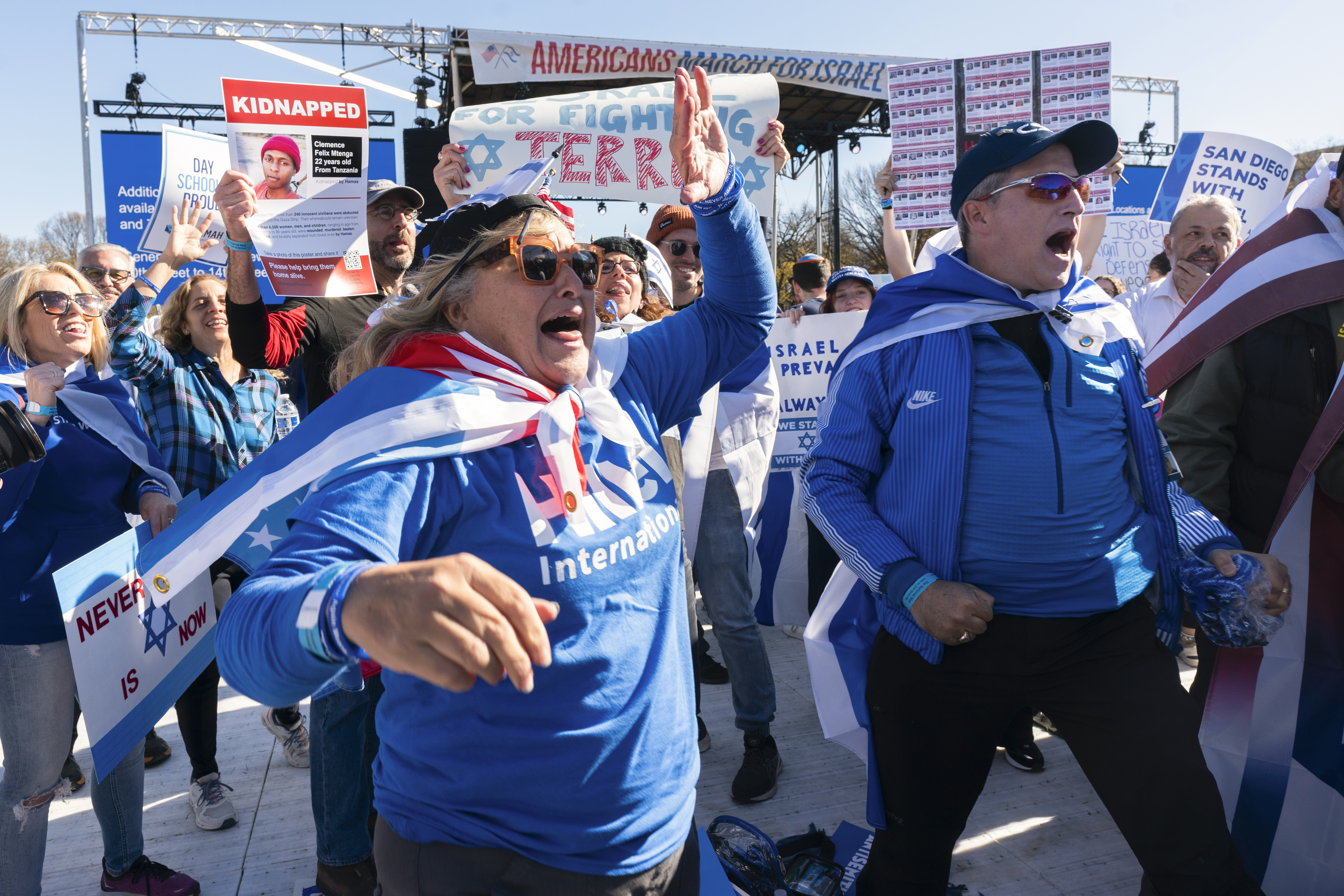 Participants rally on the National Mall at the March for Israel.