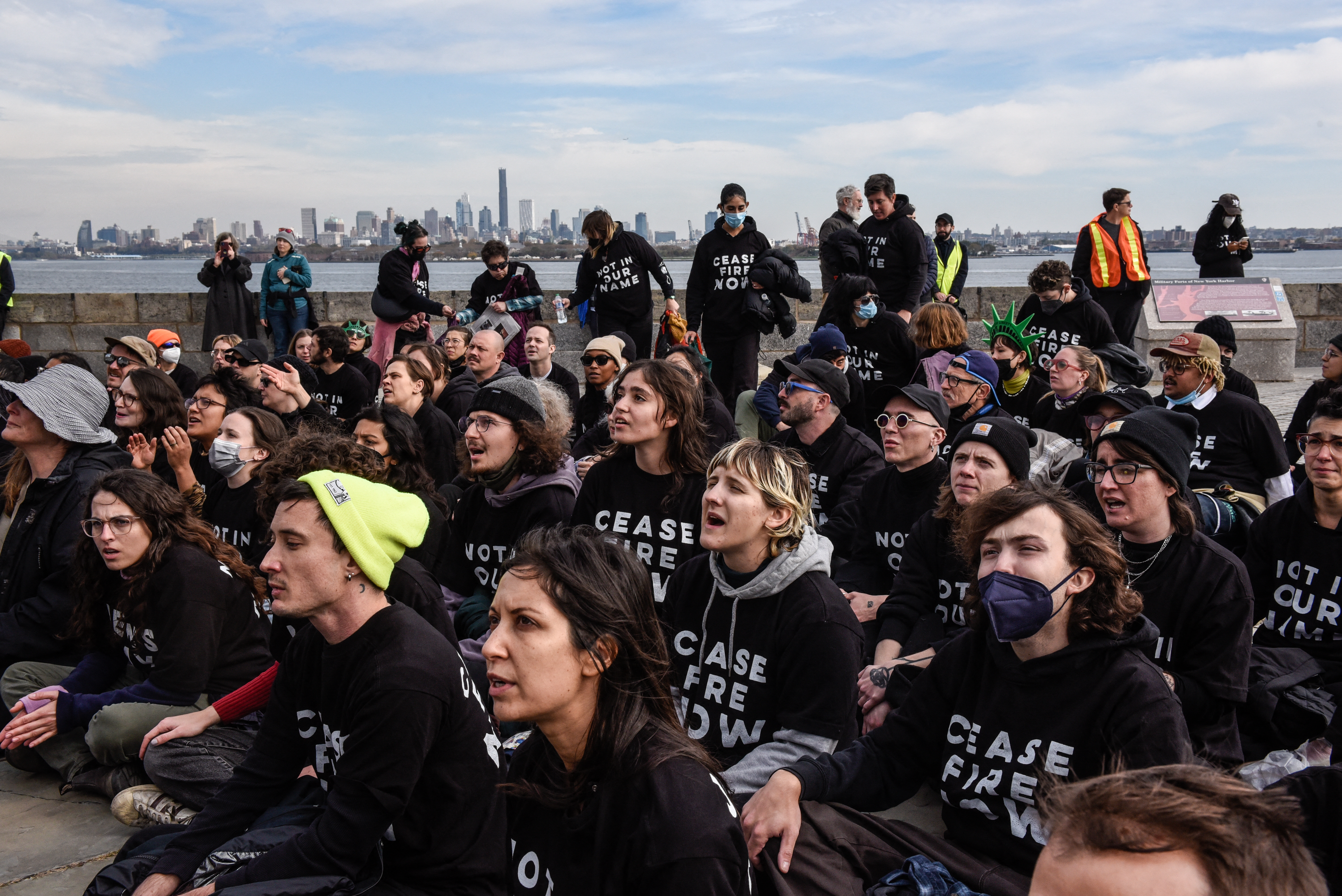 Activists from Jewish Voice for Peace occupy the Statue of Liberty