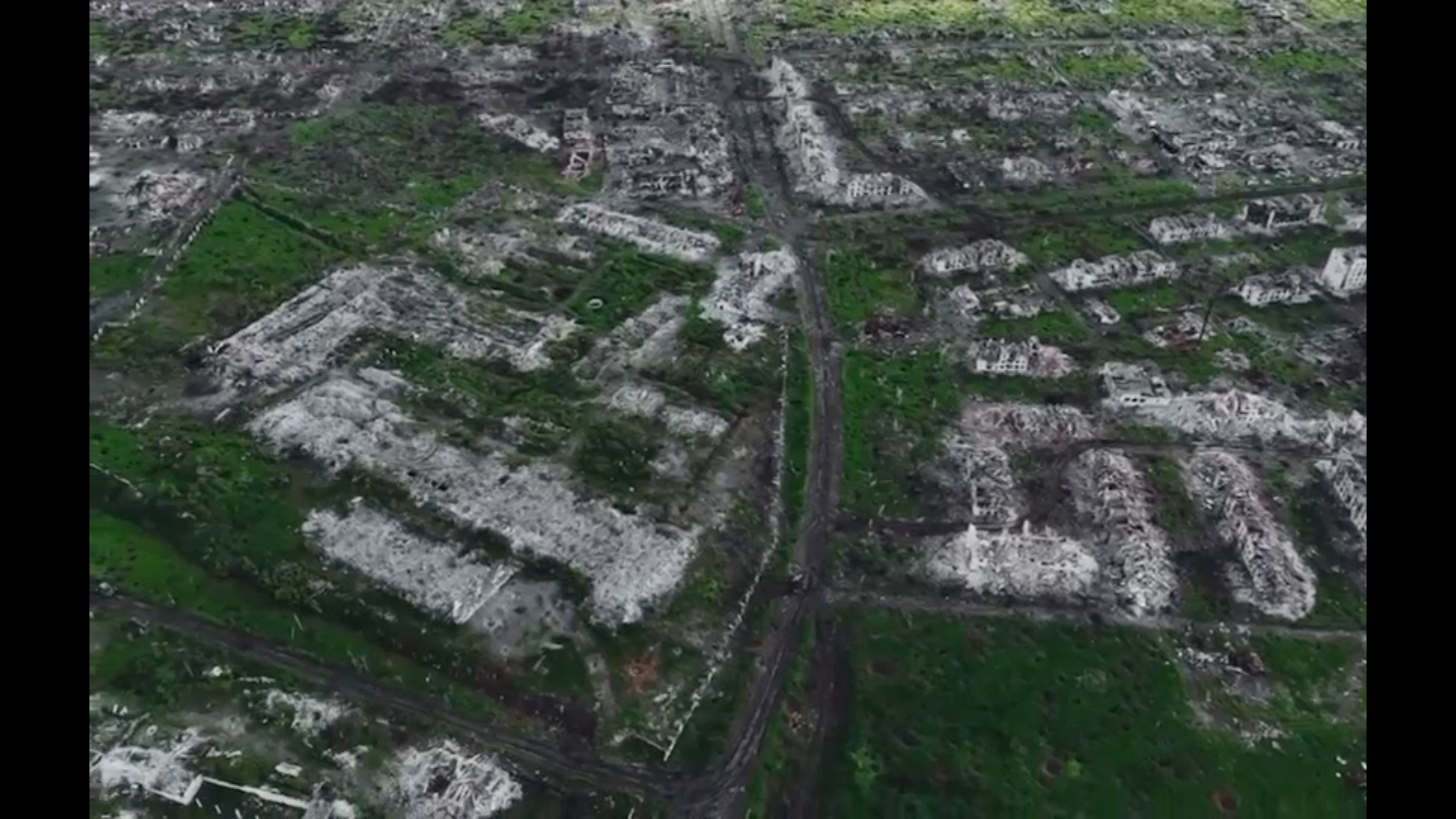 A drone view shows the remains of Maryinka city that was destroyed by the Russians, as Russia's attack on Ukraine continues, in Maryinka, Donetsk Region, Ukraine May 12, 2023, in this screengrab obtained from a social media video. Andriy Yermak via Telegram/via REUTERS. THIS IMAGE HAS BEEN SUPPLIED BY A THIRD PARTY.
