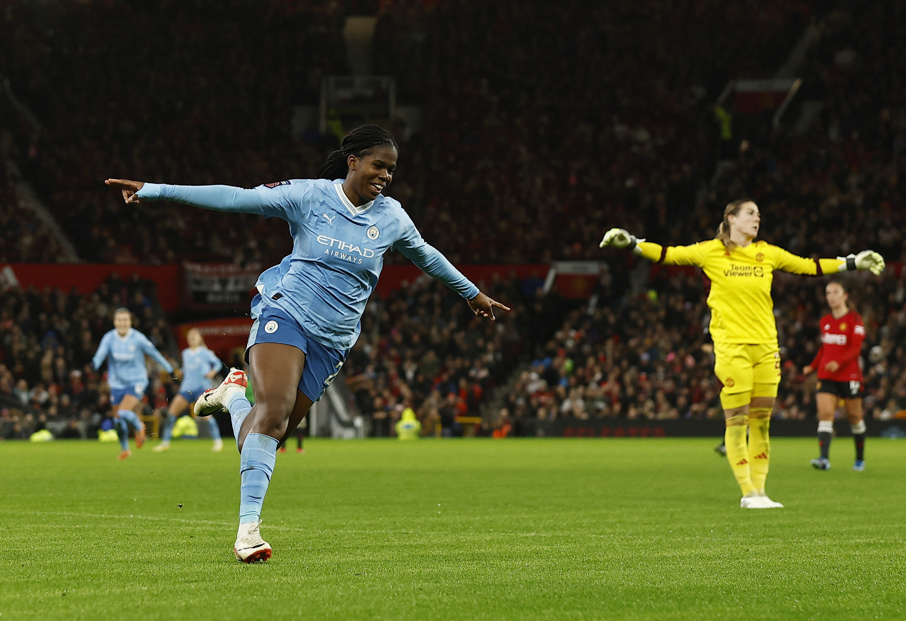 Manchester City's Khadija Shaw celebrates scoring