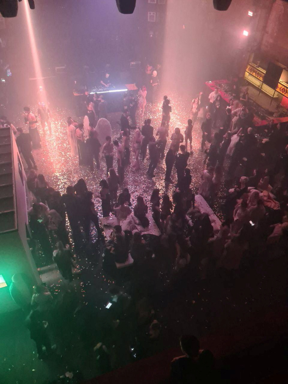 People on the dance floor at the Mutabor nightclub during the party with the 'almost naked' dress code.