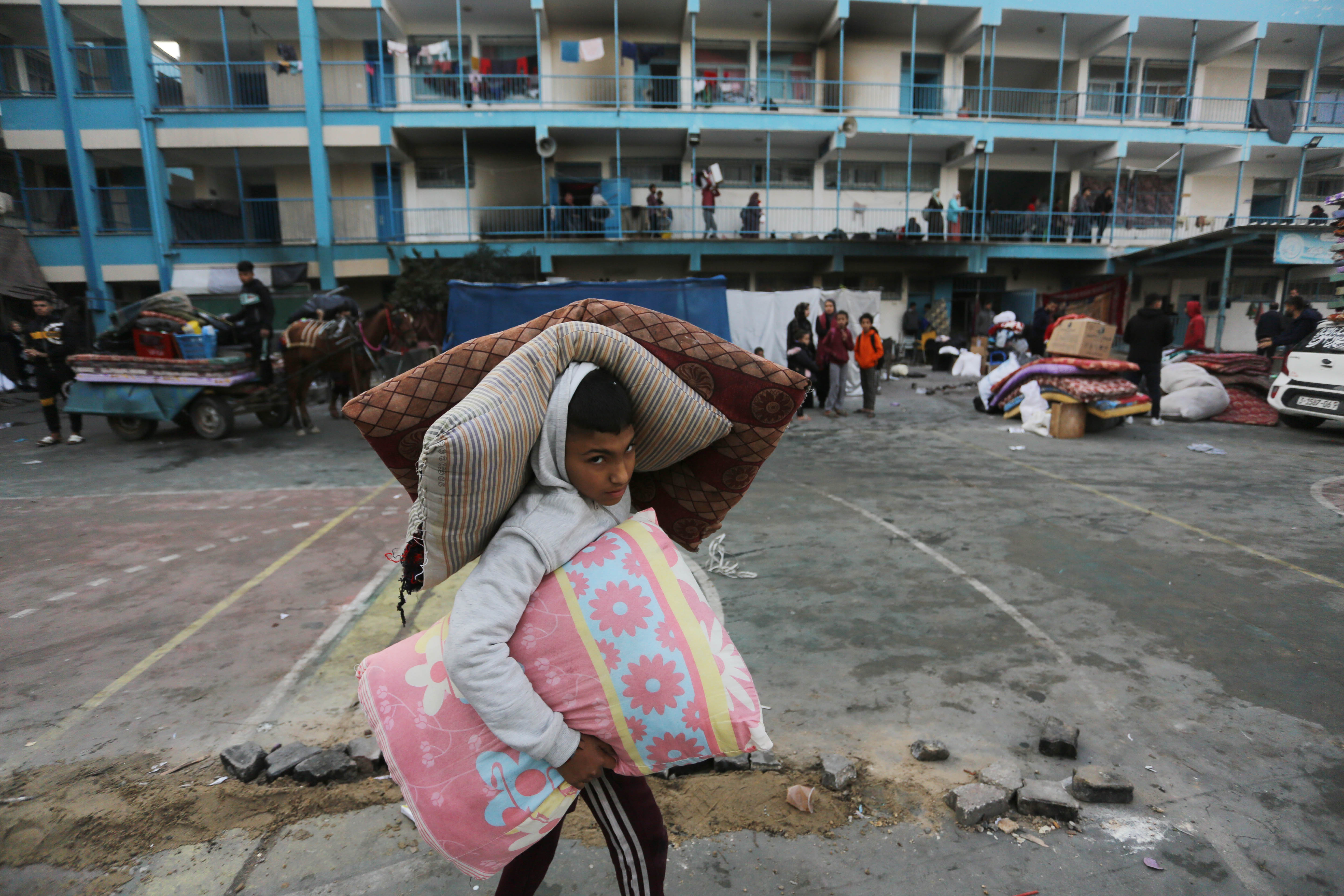 The school in Al-Maghazi refugee camp hit by an Israeli strike