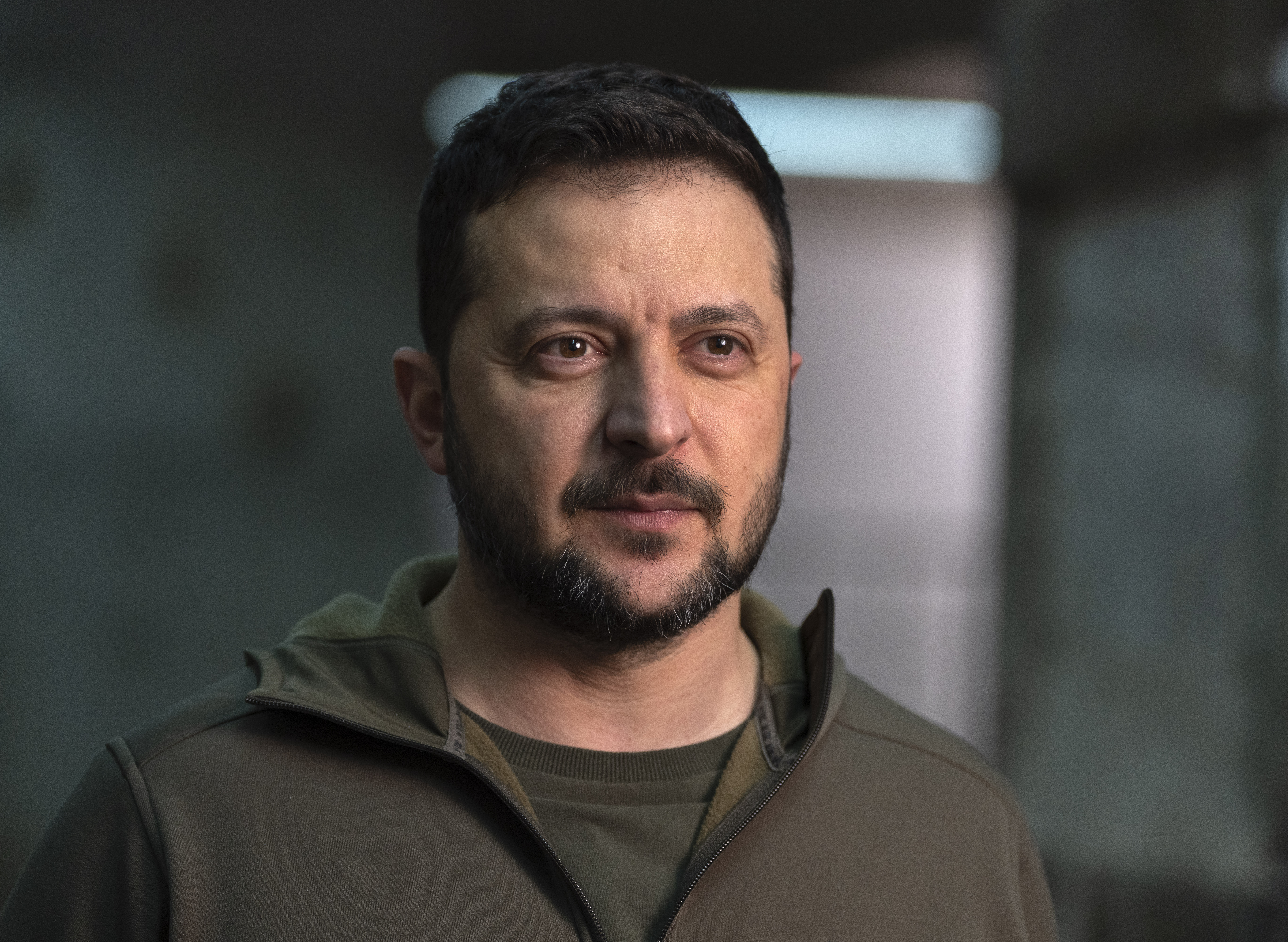 Ukrainian President Volodymyr Zelenskyy poses for a photo after his interview with The Associated Press in Kharkiv, Ukraine.