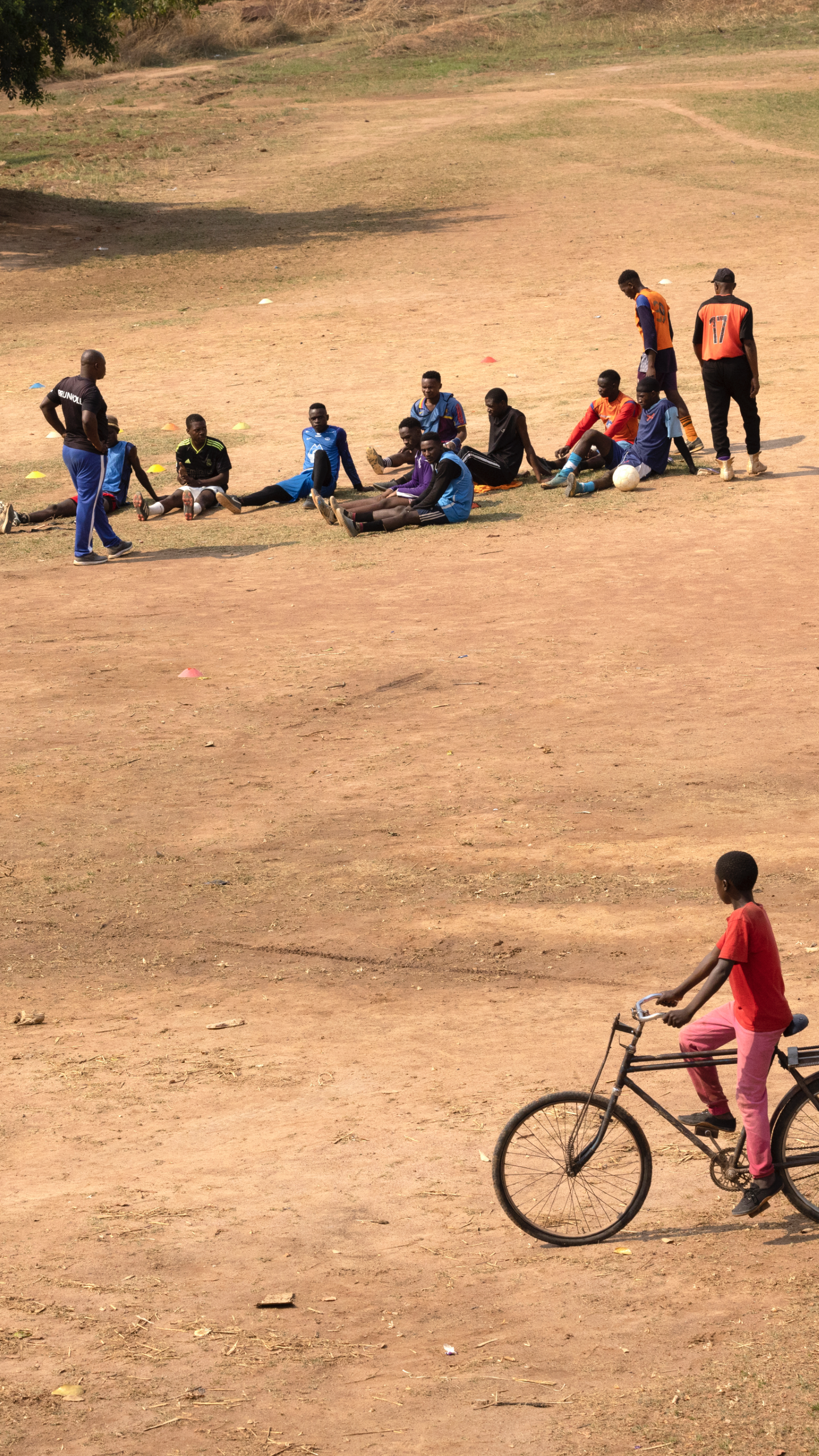 Footballers train in a refugee camp in Zambia
