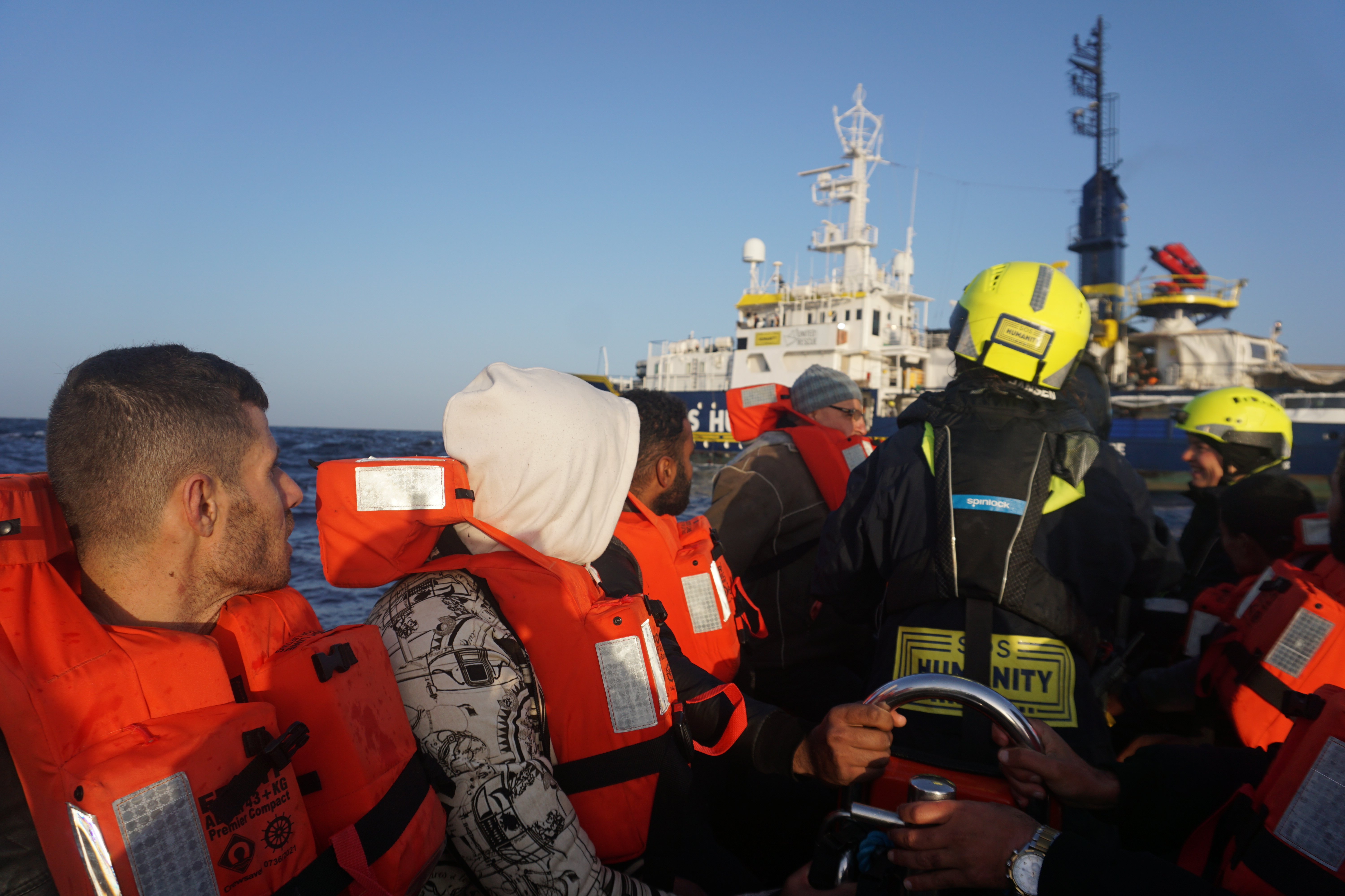 A loaded RIB making its way back to Humanity 1