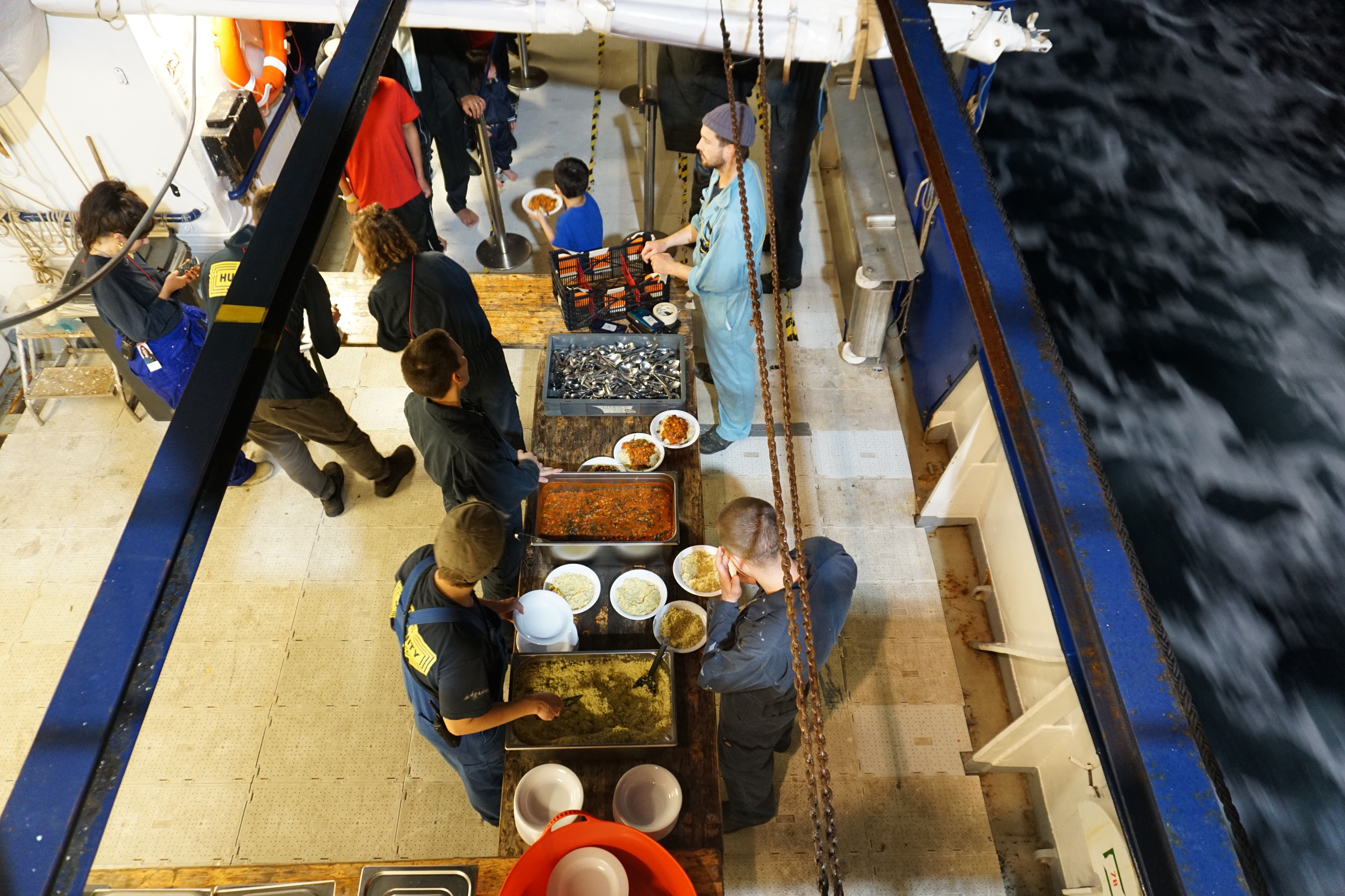Overhead view of the dinner buffet line