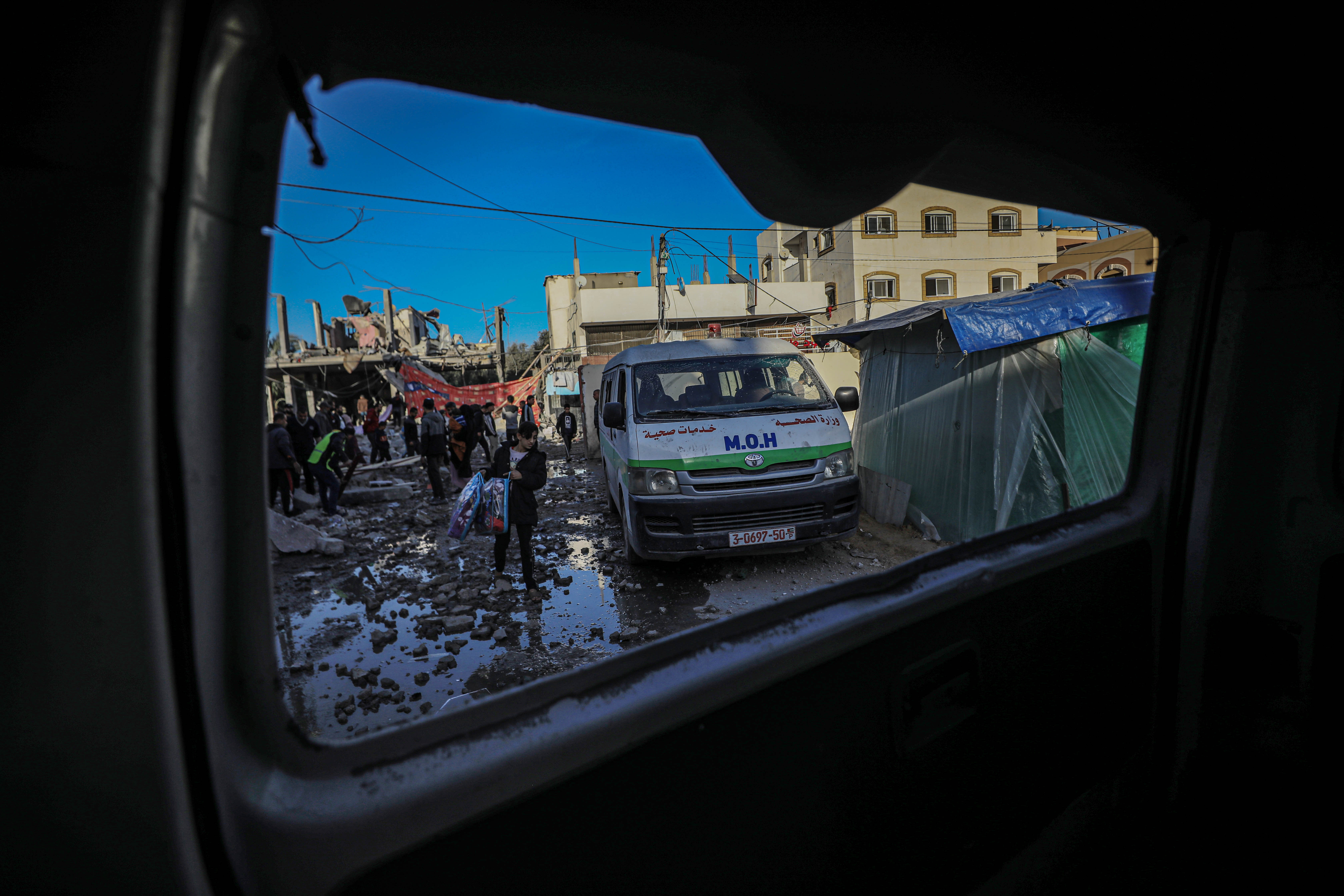 ambulance hospital debris