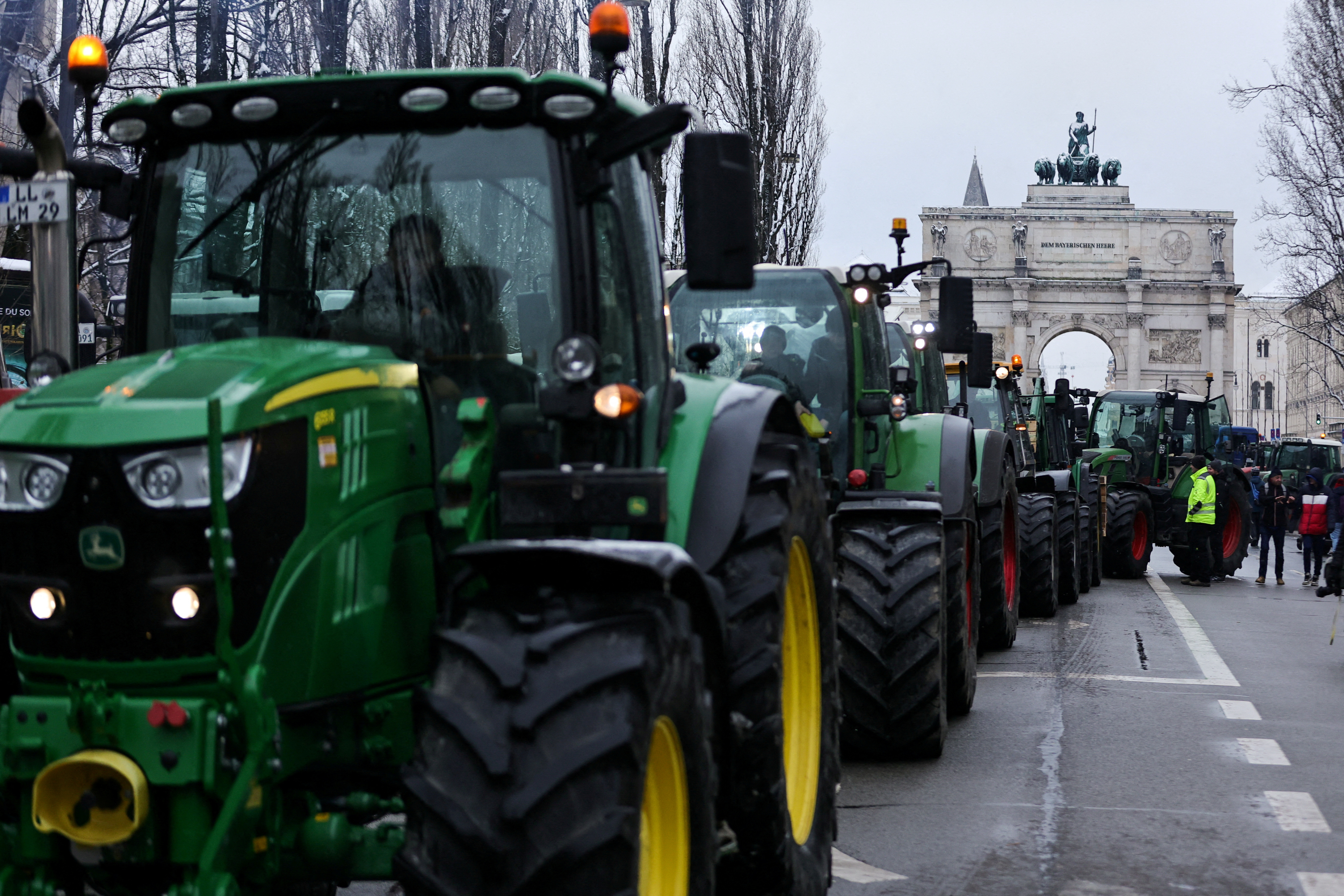 Farm vehicles queue,