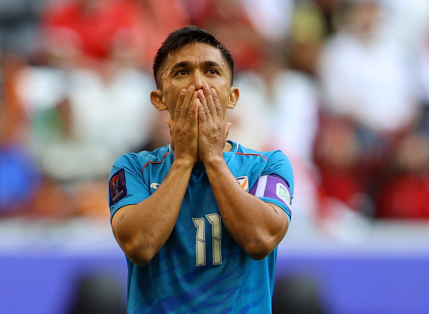 India's Sunil Chhetri reacts