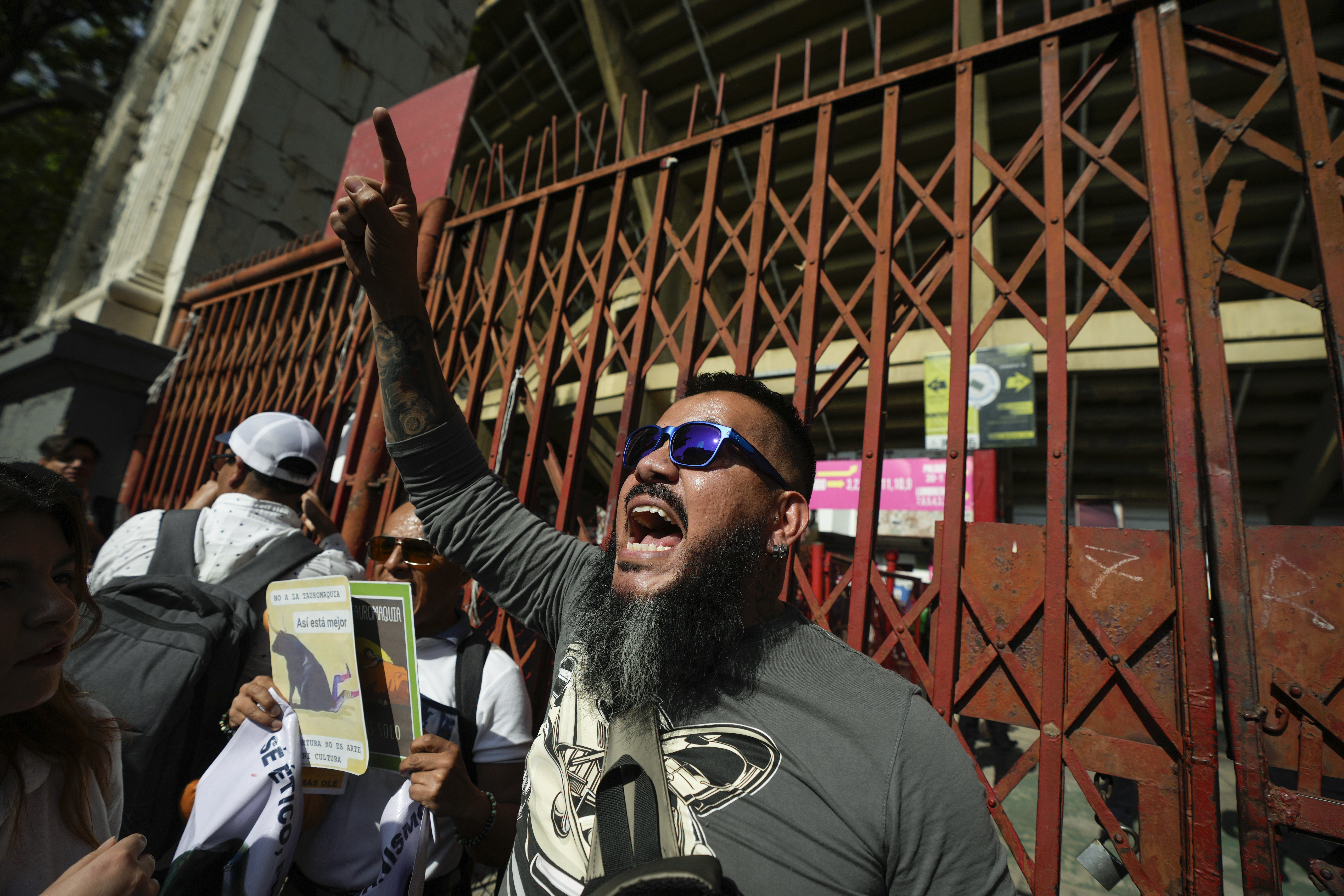 Police agents stand guard at the Plaza Mexico