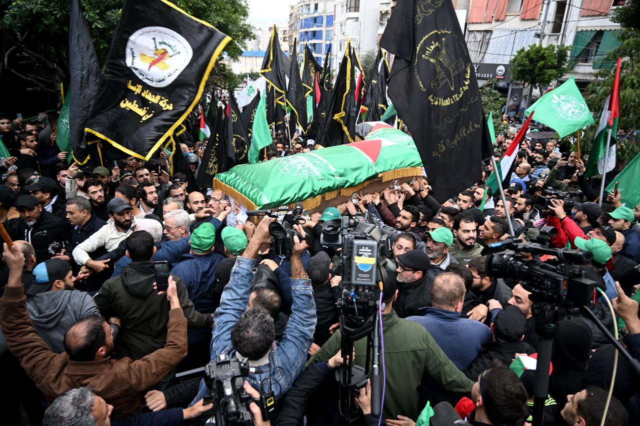 People carry the coffin of Hamas deputy chief Saleh al-Arouri, assassinated by Israeli drone attack