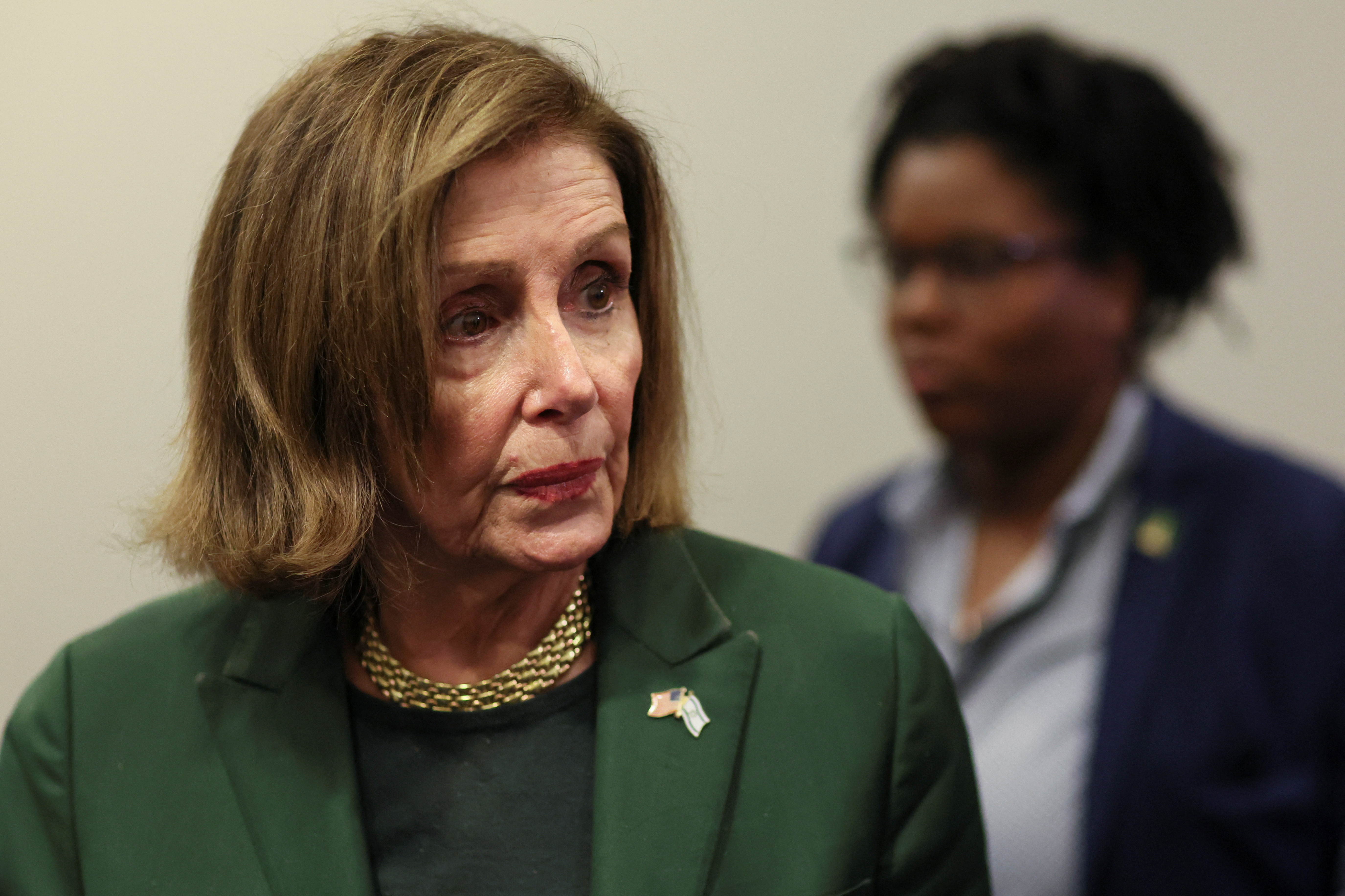 U.S. Representative Nancy Pelosi (D-CA) walks to a democratic caucus meeting to nominate their own candidate for the next Speaker of the House, after Kevin McCarthy was ousted as Speaker, at the U.S. Capitol in Washington, U.S., October 10, 2023. REUTERS/Leah Millis