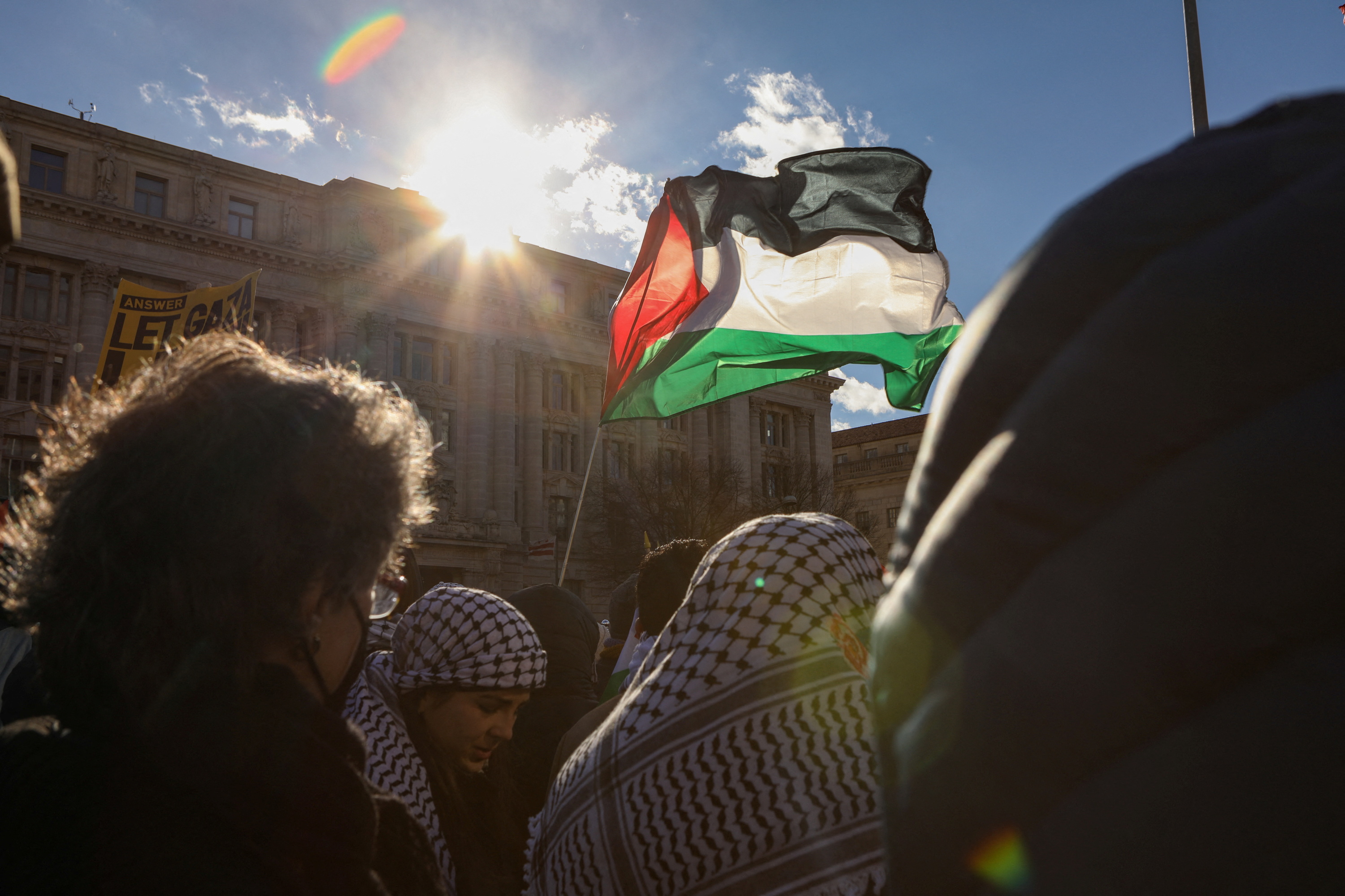 Demonstrators participate in the March on Washington for Gaza in January