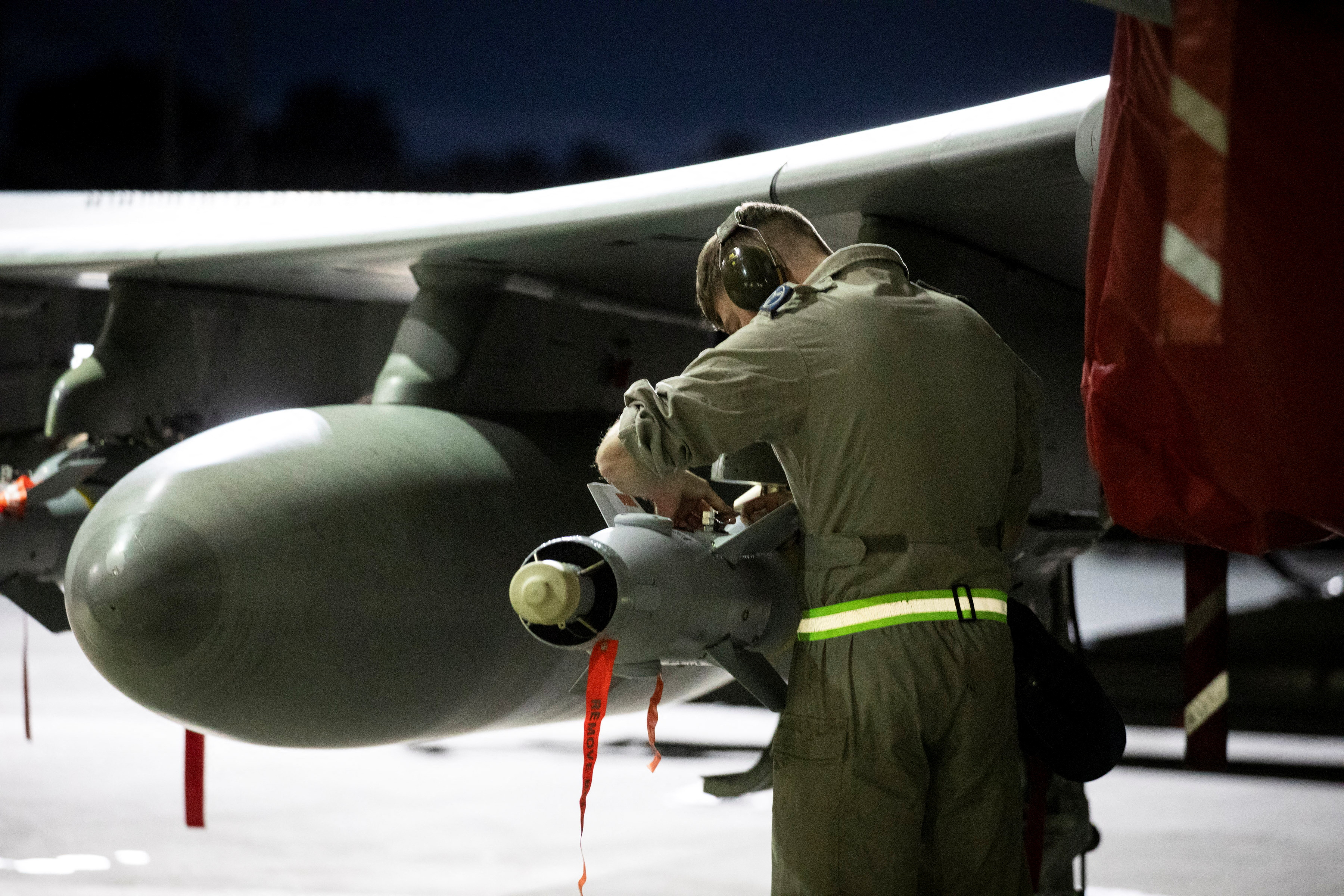 RAF Weapon Technicians prepare RAF Typhoon FRG4 aircraft